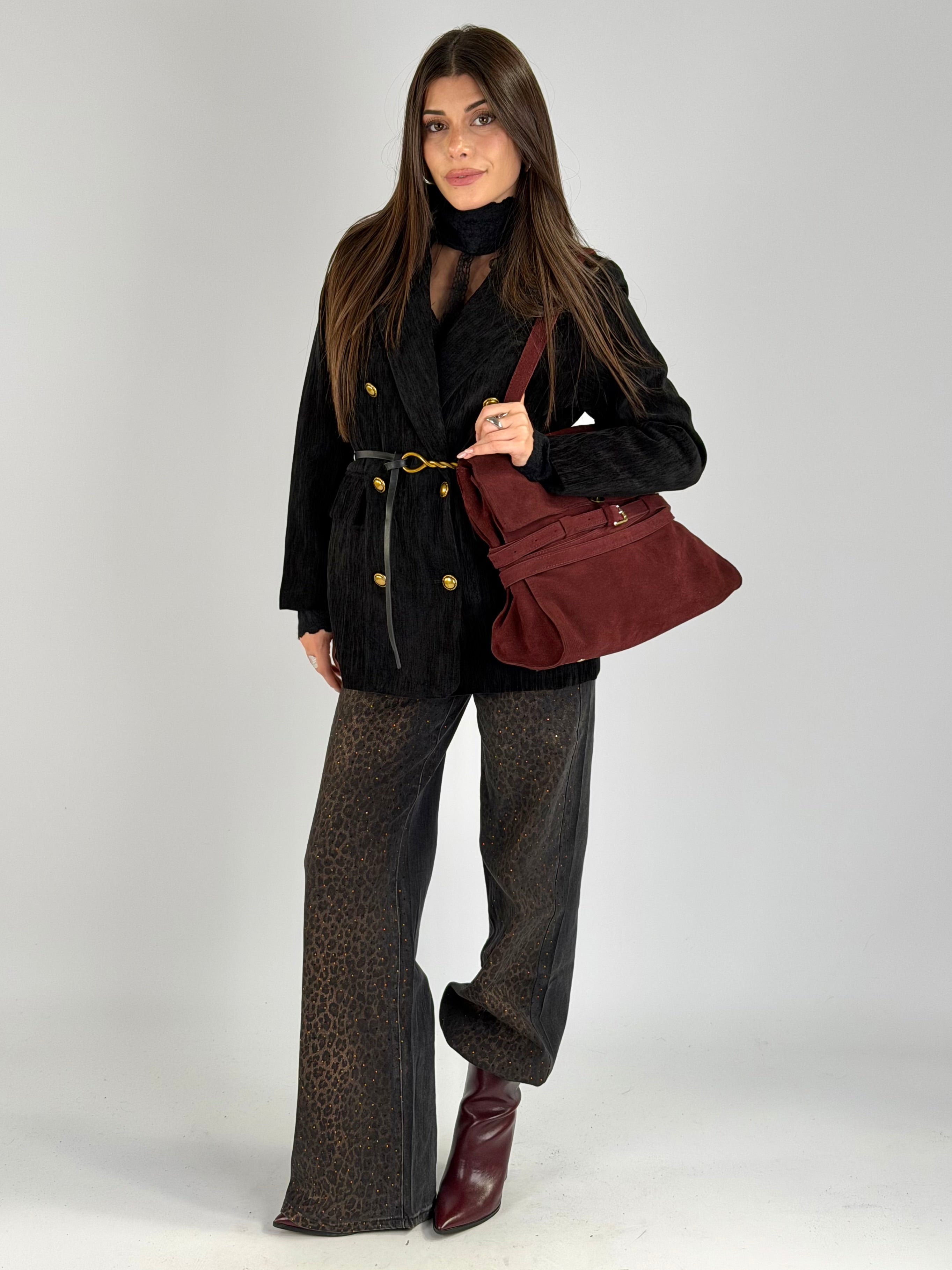 Giacca scamosciata doppio petto nera