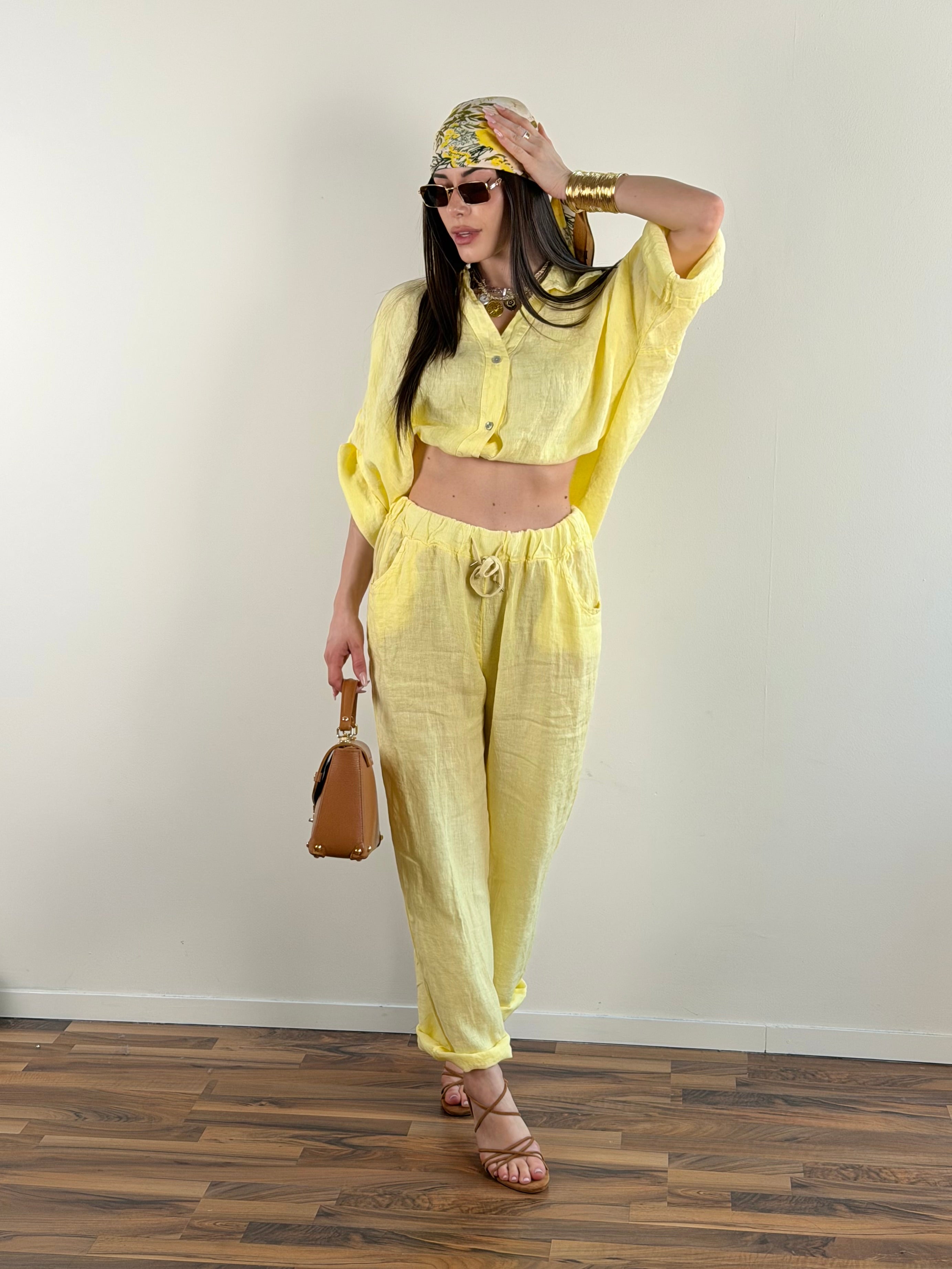 Pantalone Sandy puro lino giallo