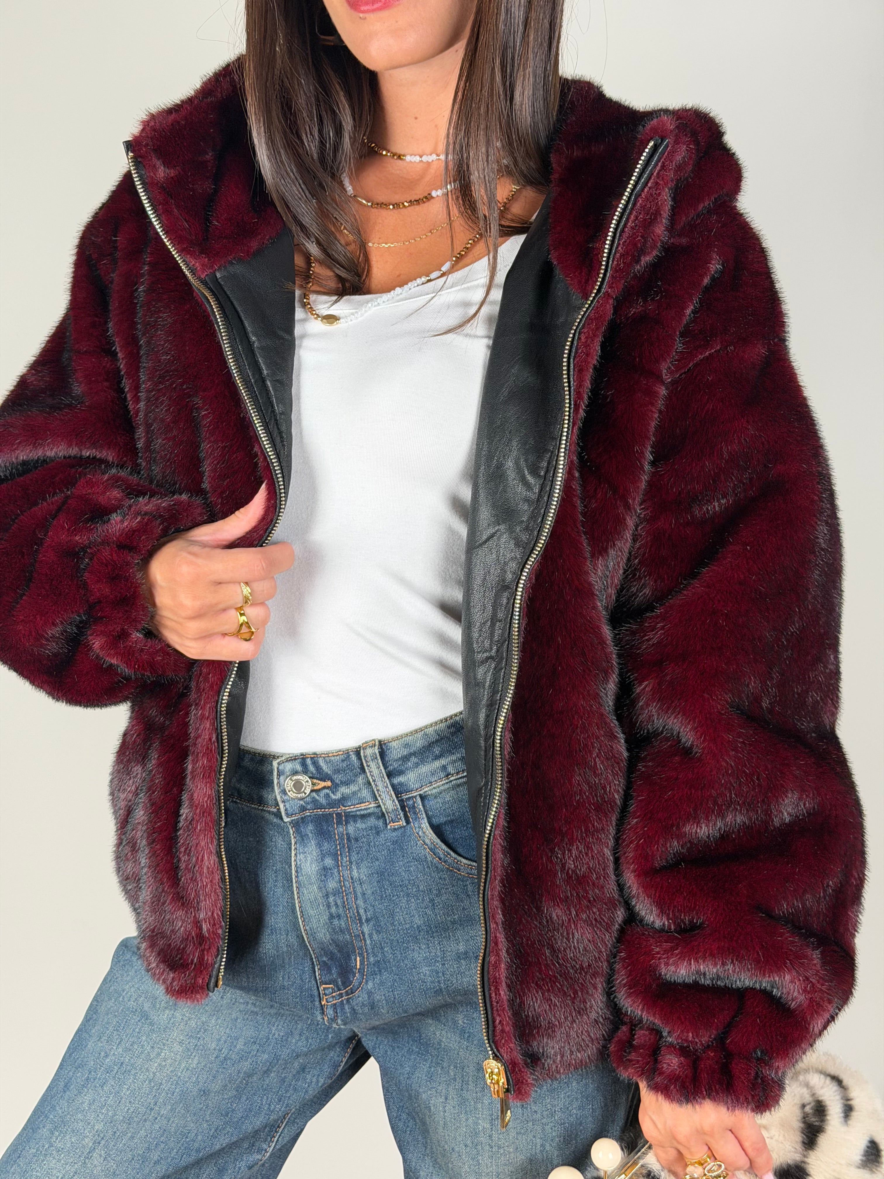 Pelliccia reversibile bordeaux
