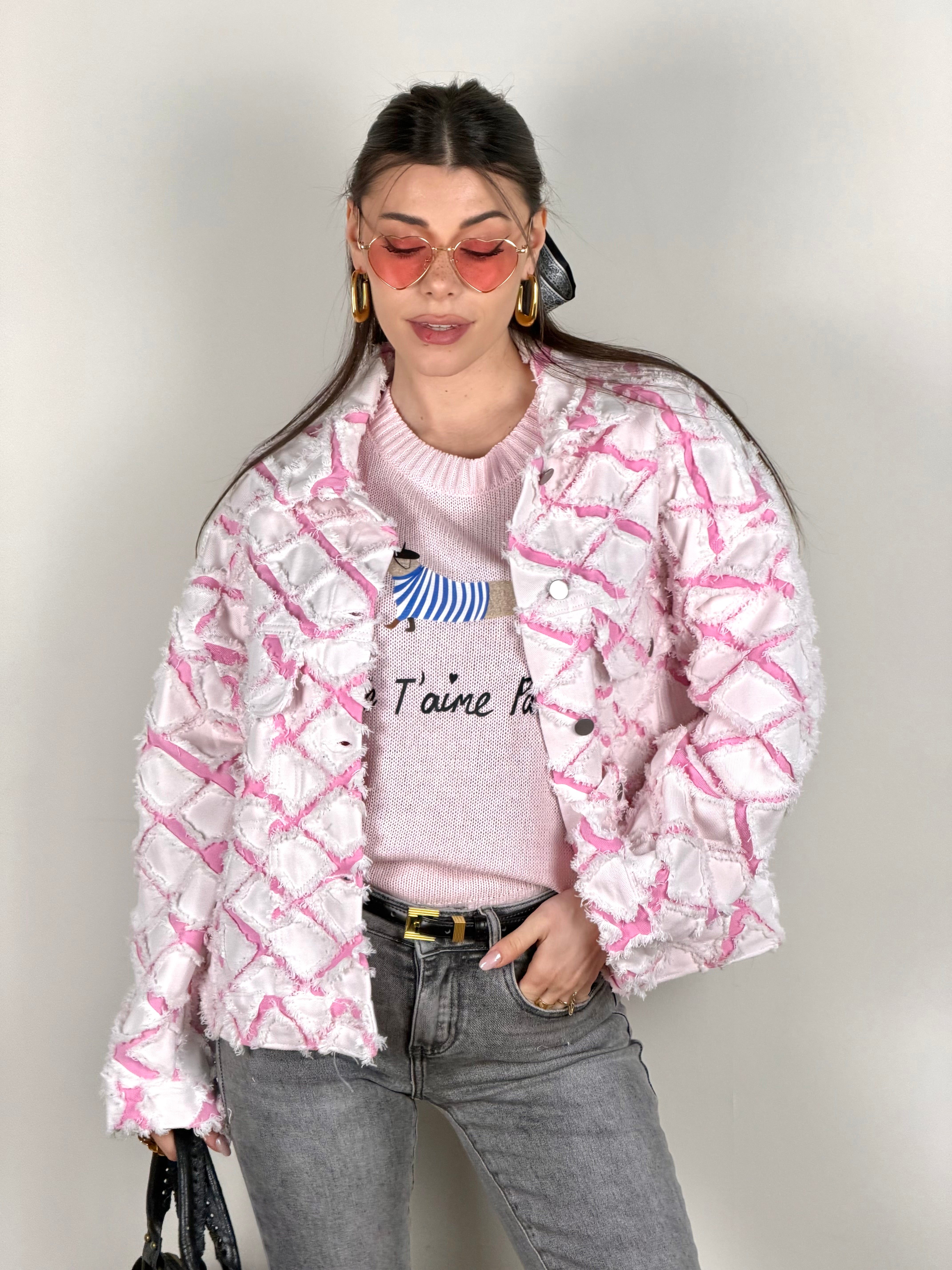 Giubbino rombi bianco e rosa