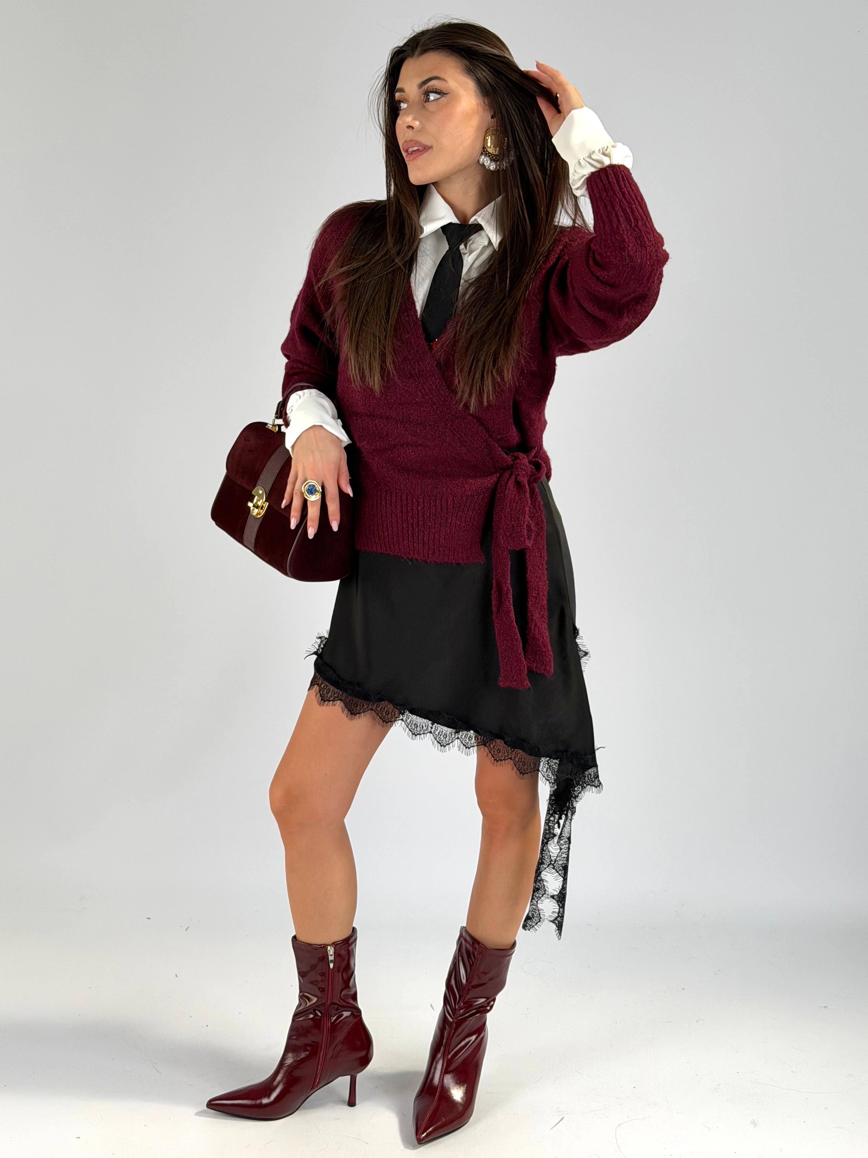 Maglia fiocco laterale bordeaux