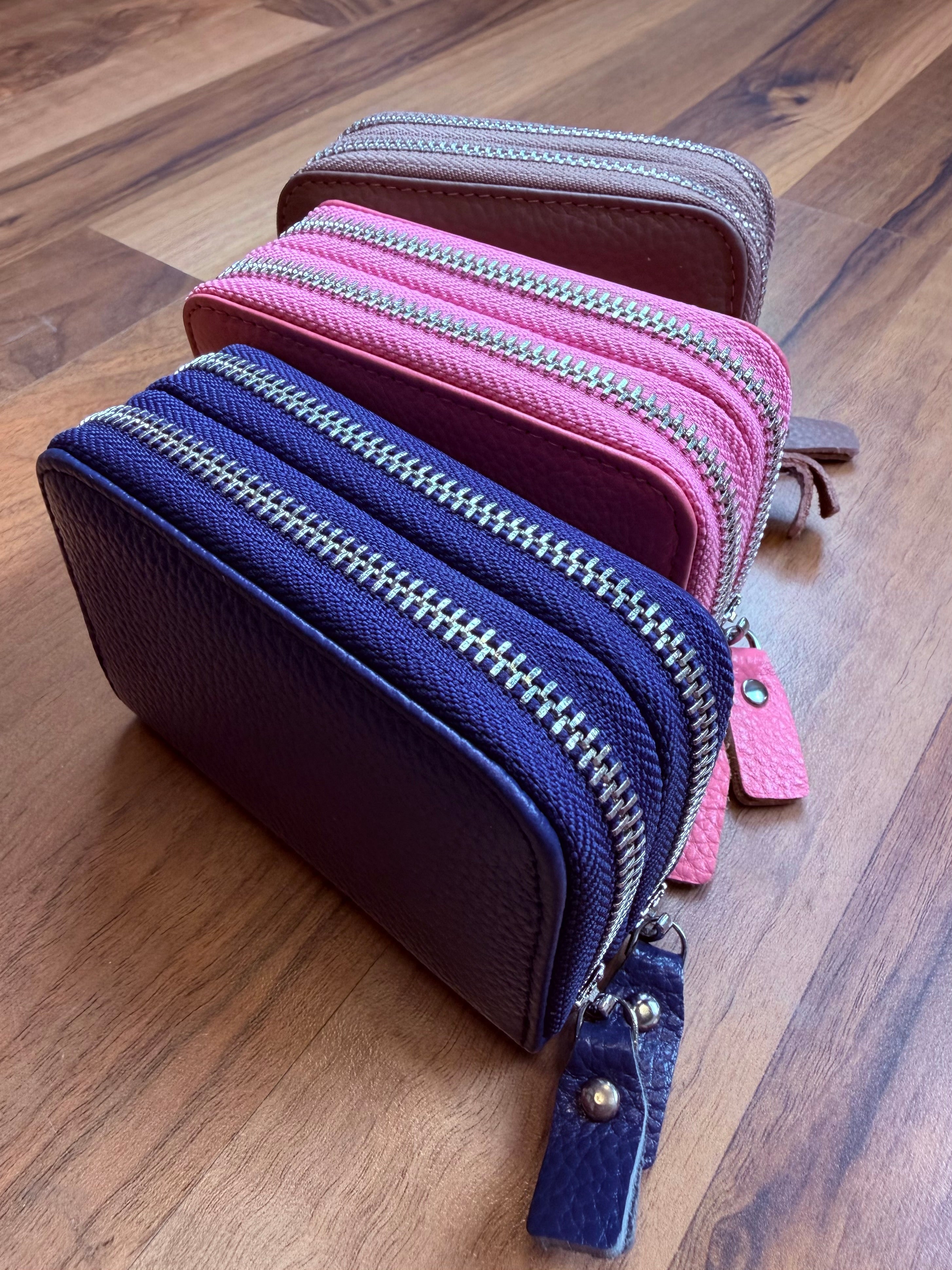 Portafogli VERA PELLE con doppia zip 3 colori