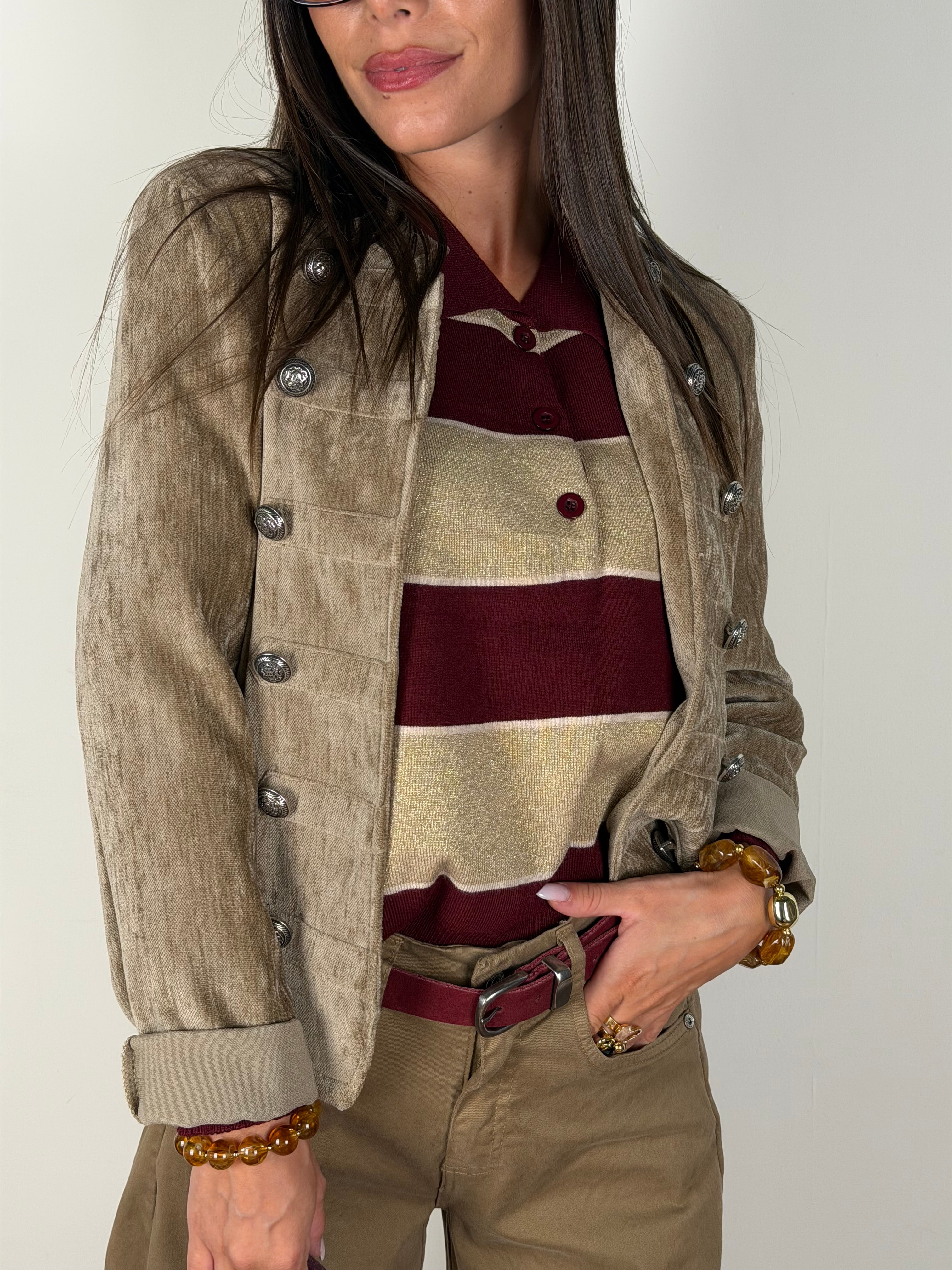 Giacca Napoleone scamosciata beige