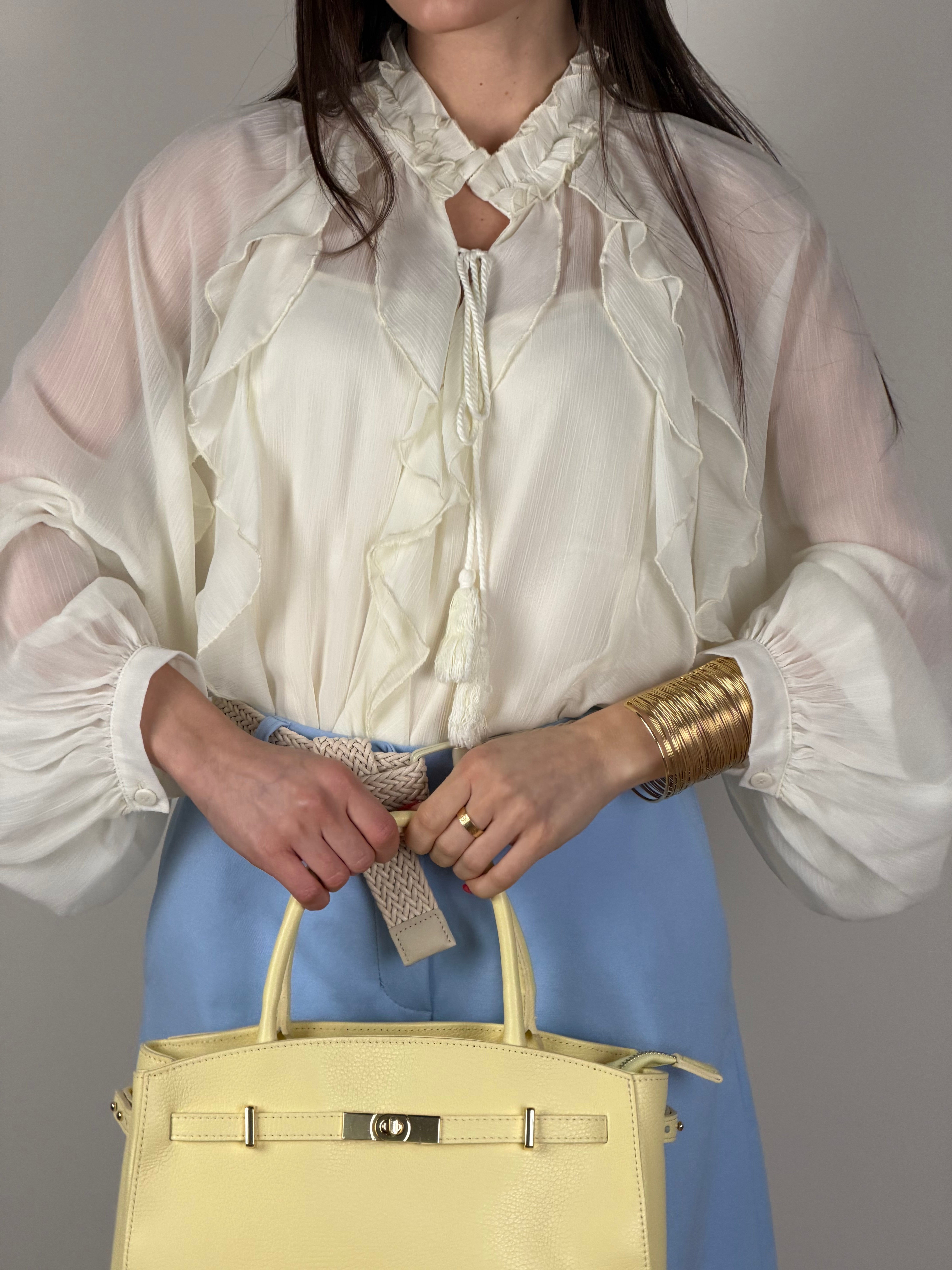 Camicia rouches beige