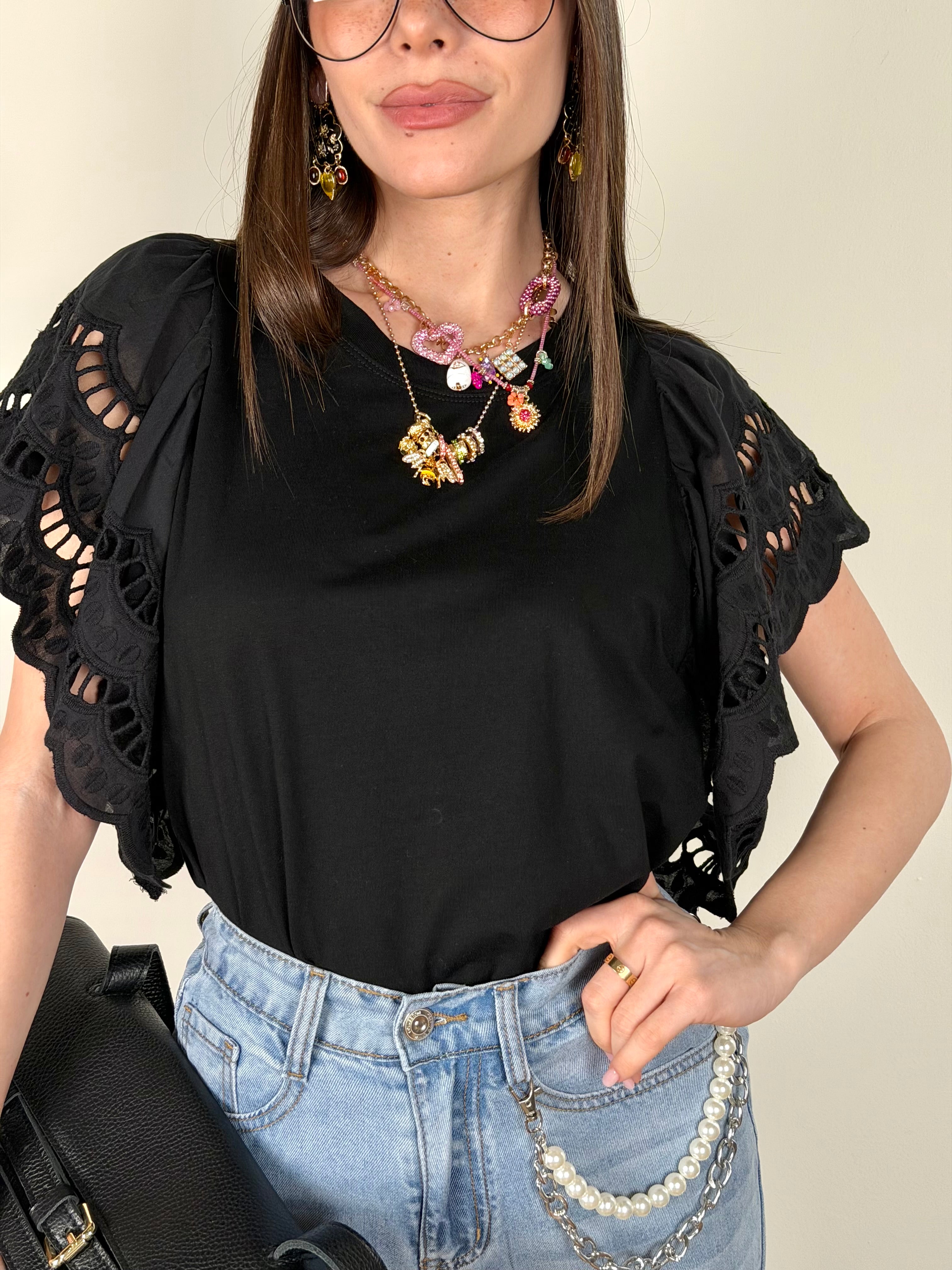 Maglia maxi volant nero