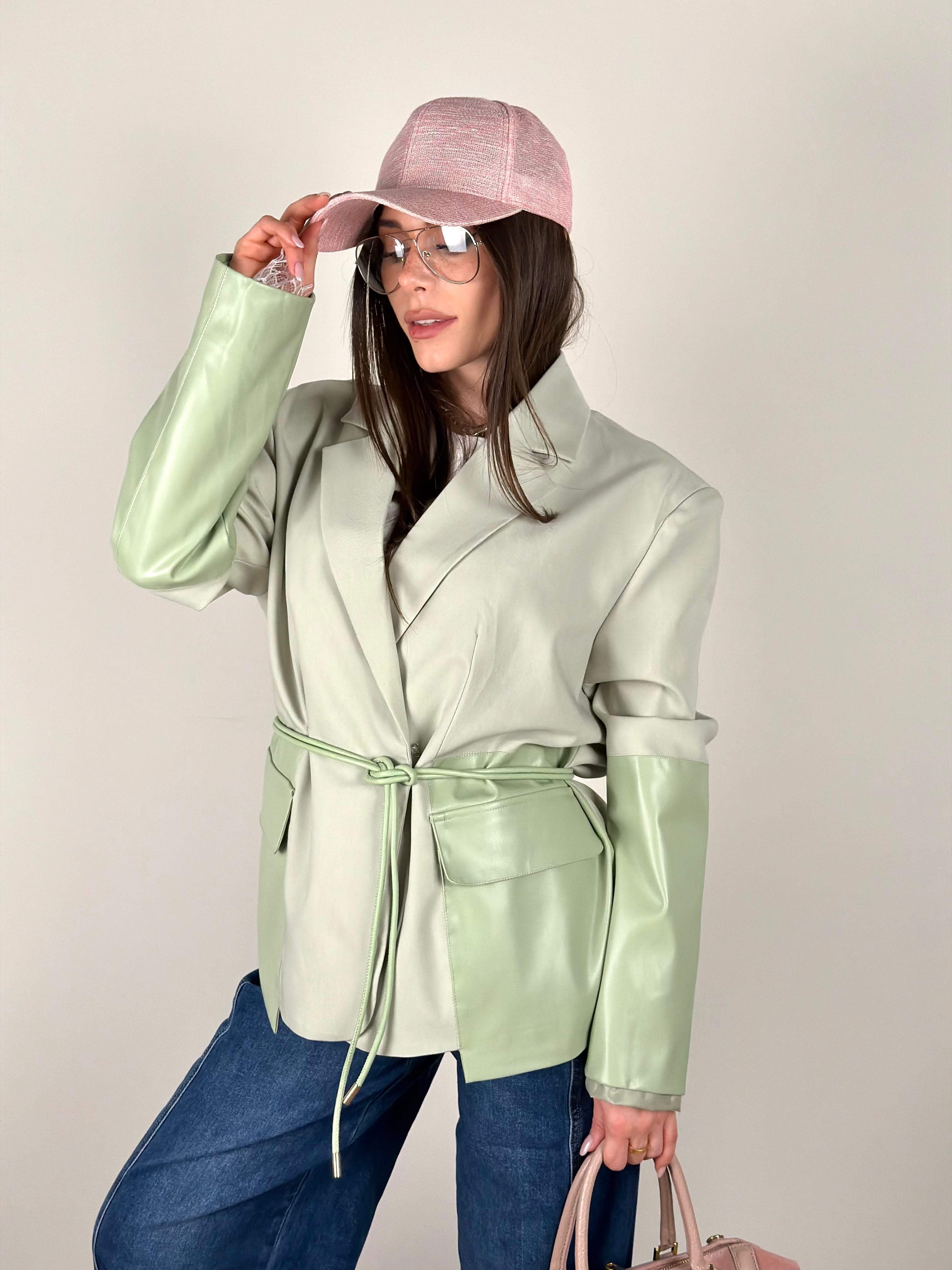 Giacca premium inserti in ecopelle verde