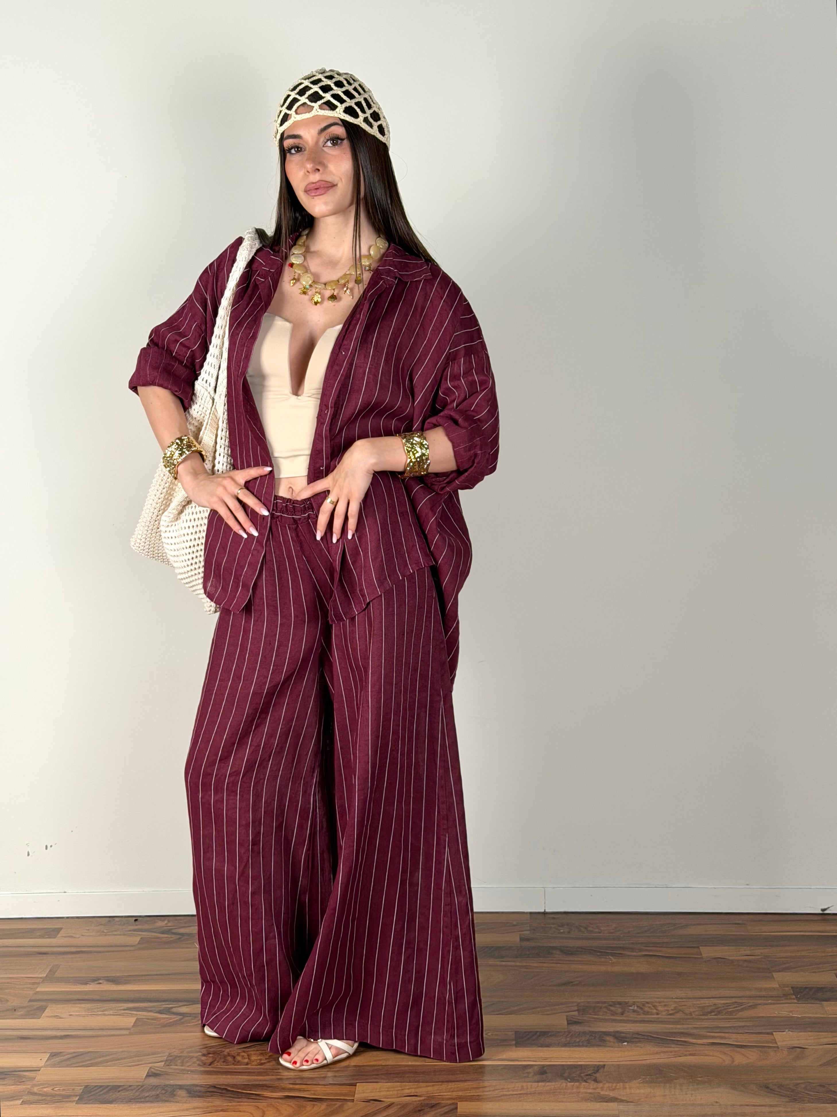 Camicia puro lino Margot bordeaux