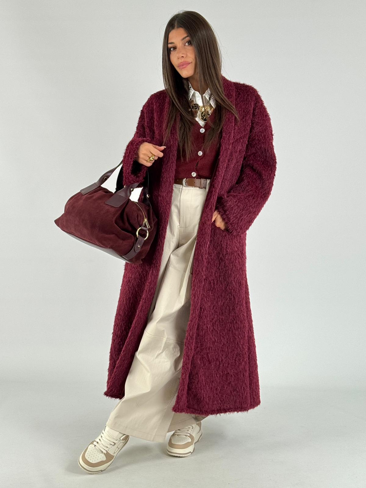 Cappotto Pelliccia lunga bordeaux