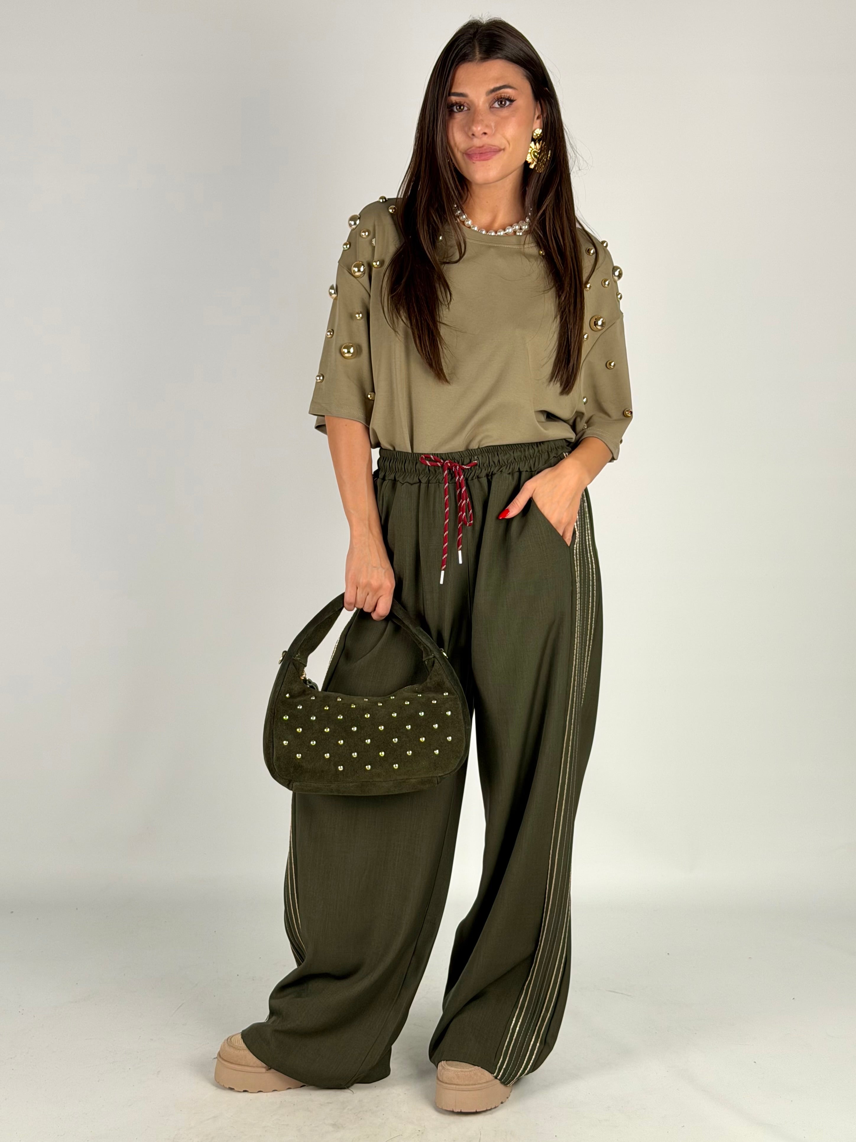 Pantalone righe verde