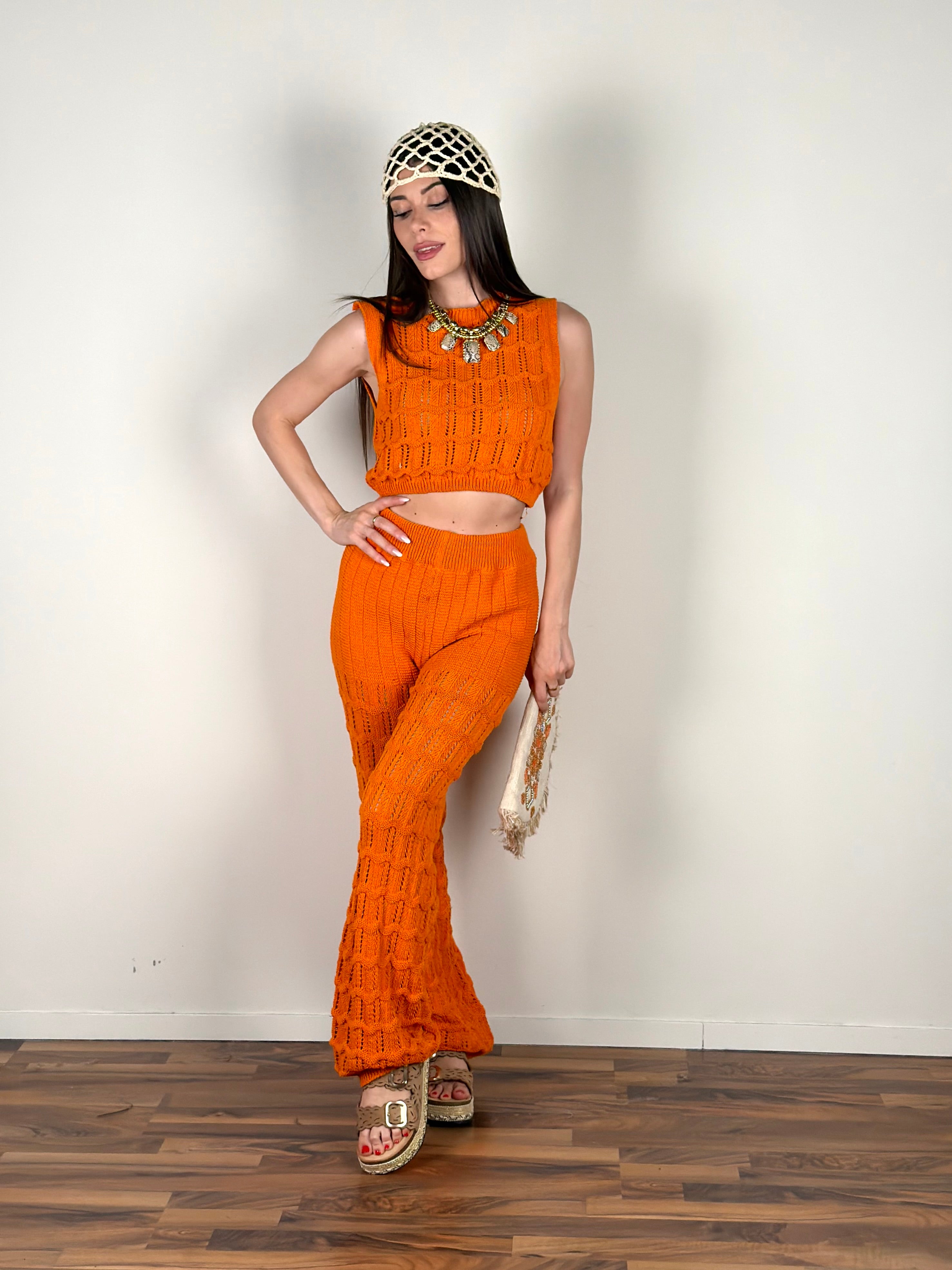 Completo Macramè arancione