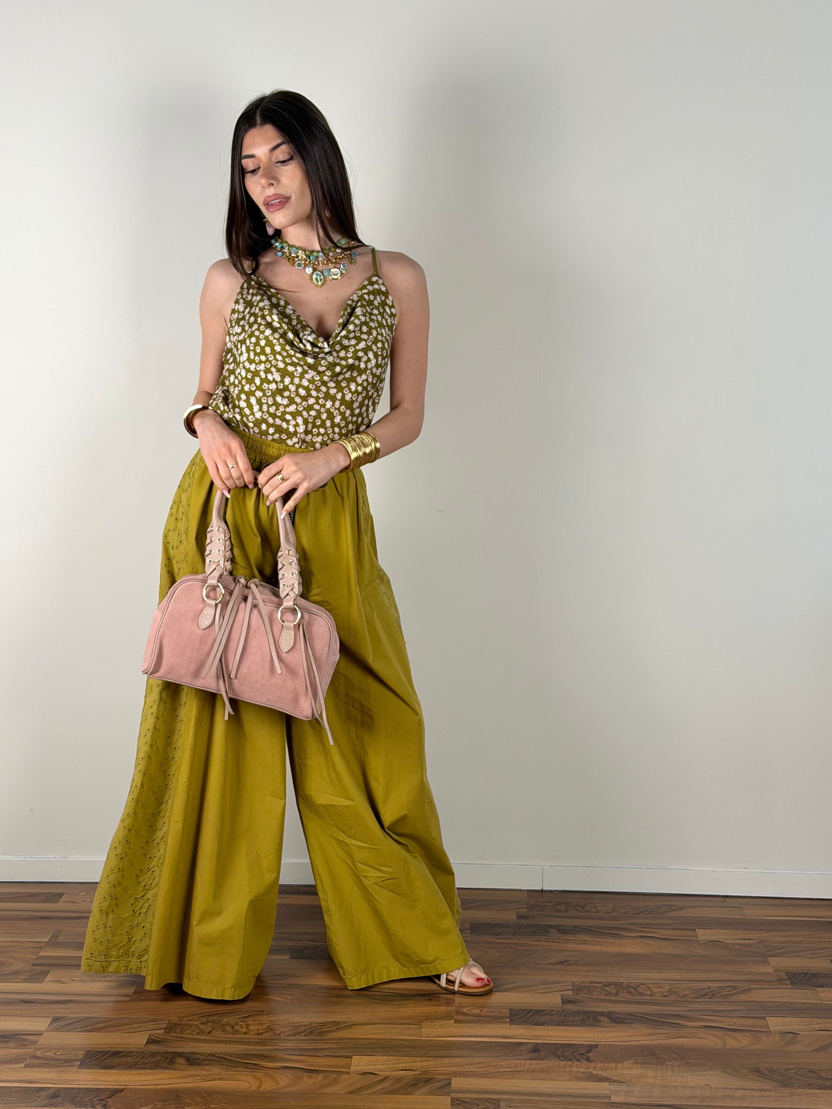 Pantalone colors pizzo sangallo verde acido