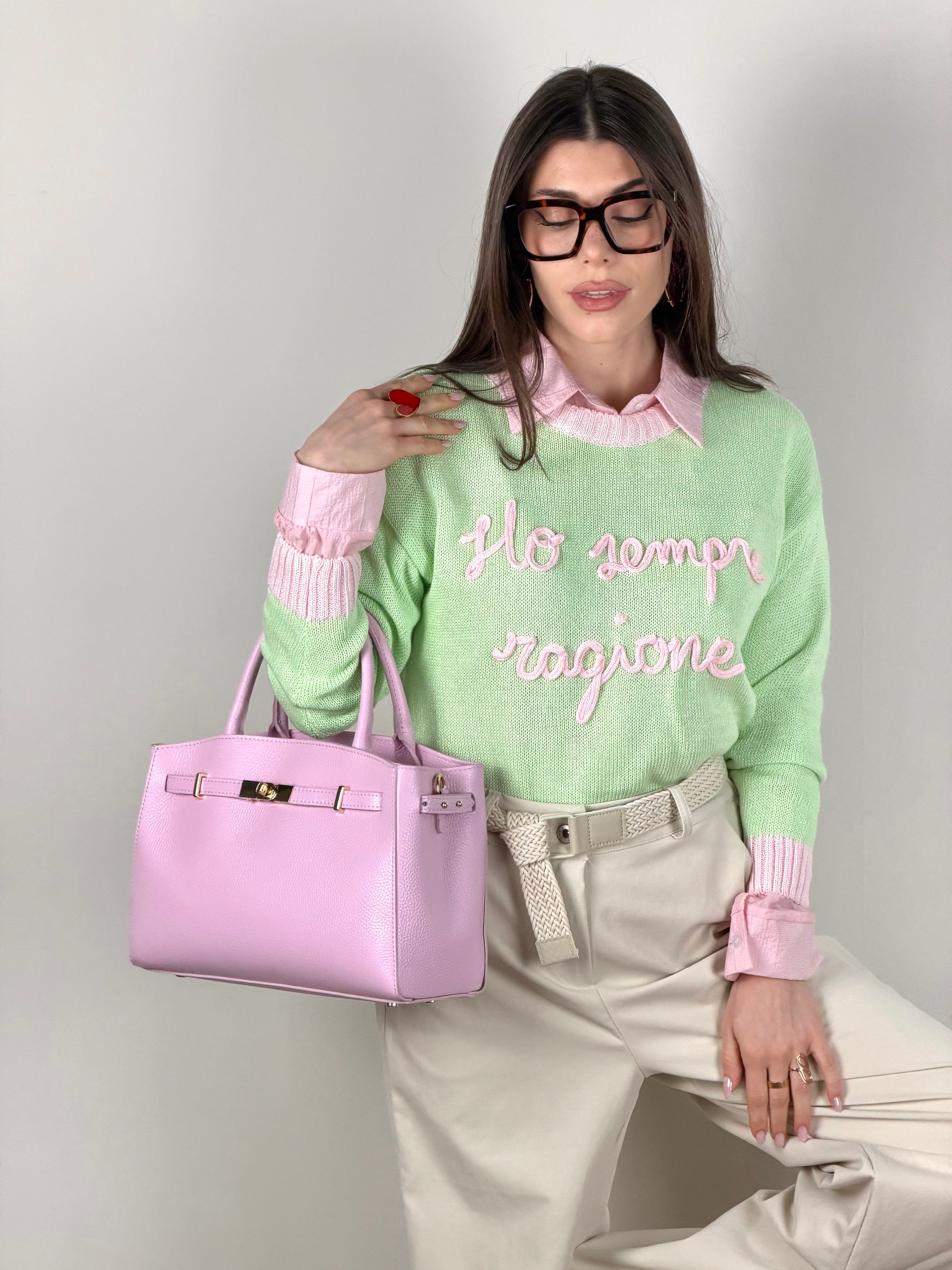 Maglia “ho sempre ragione” base verde/rosa