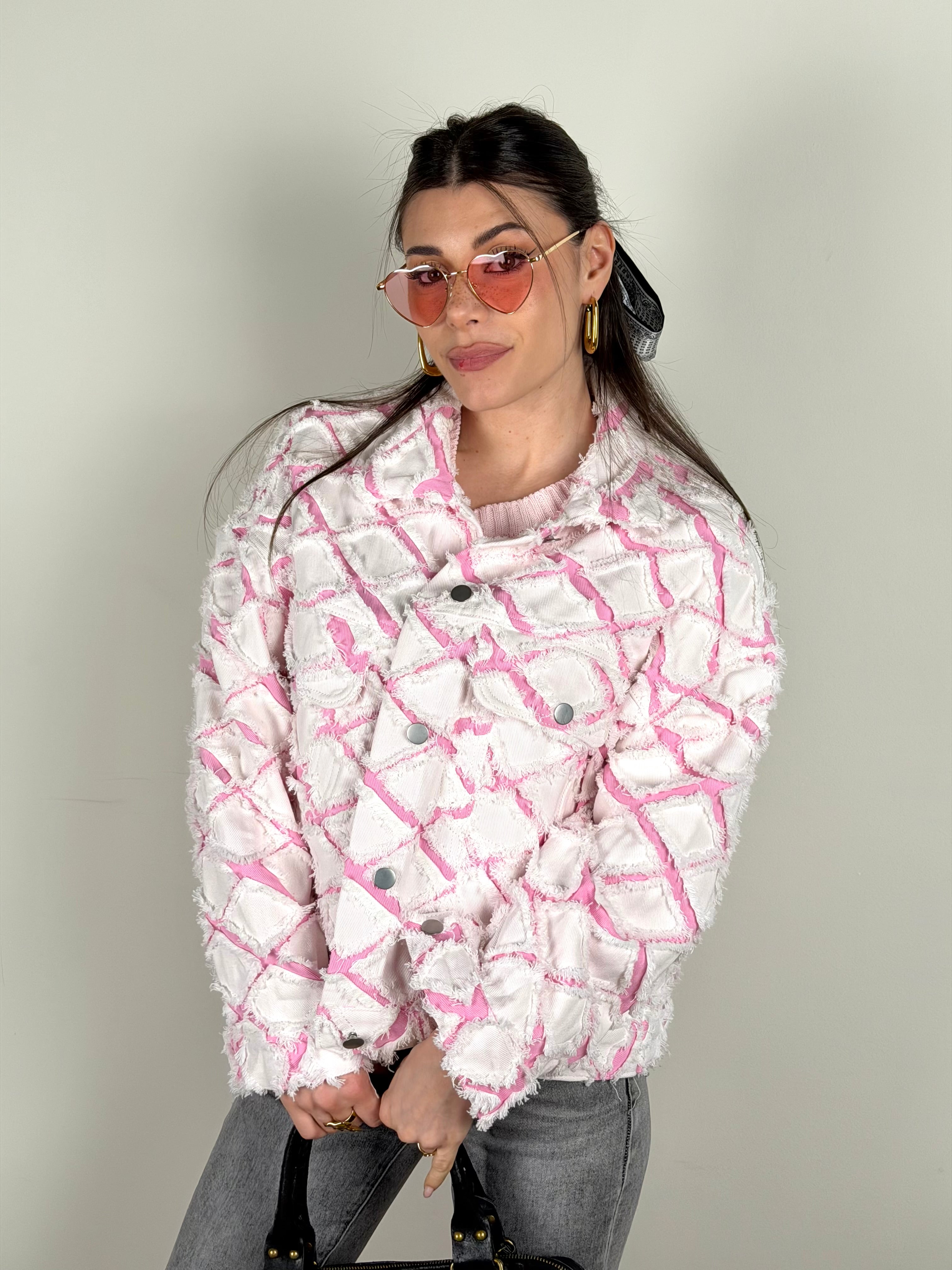 Giubbino rombi bianco e rosa