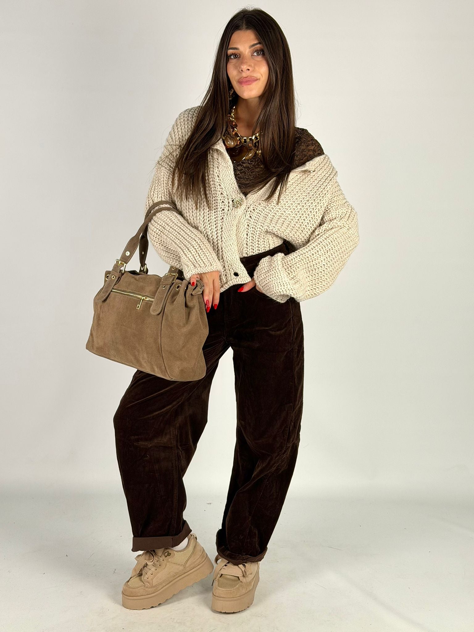 Cardigan con tasca beige