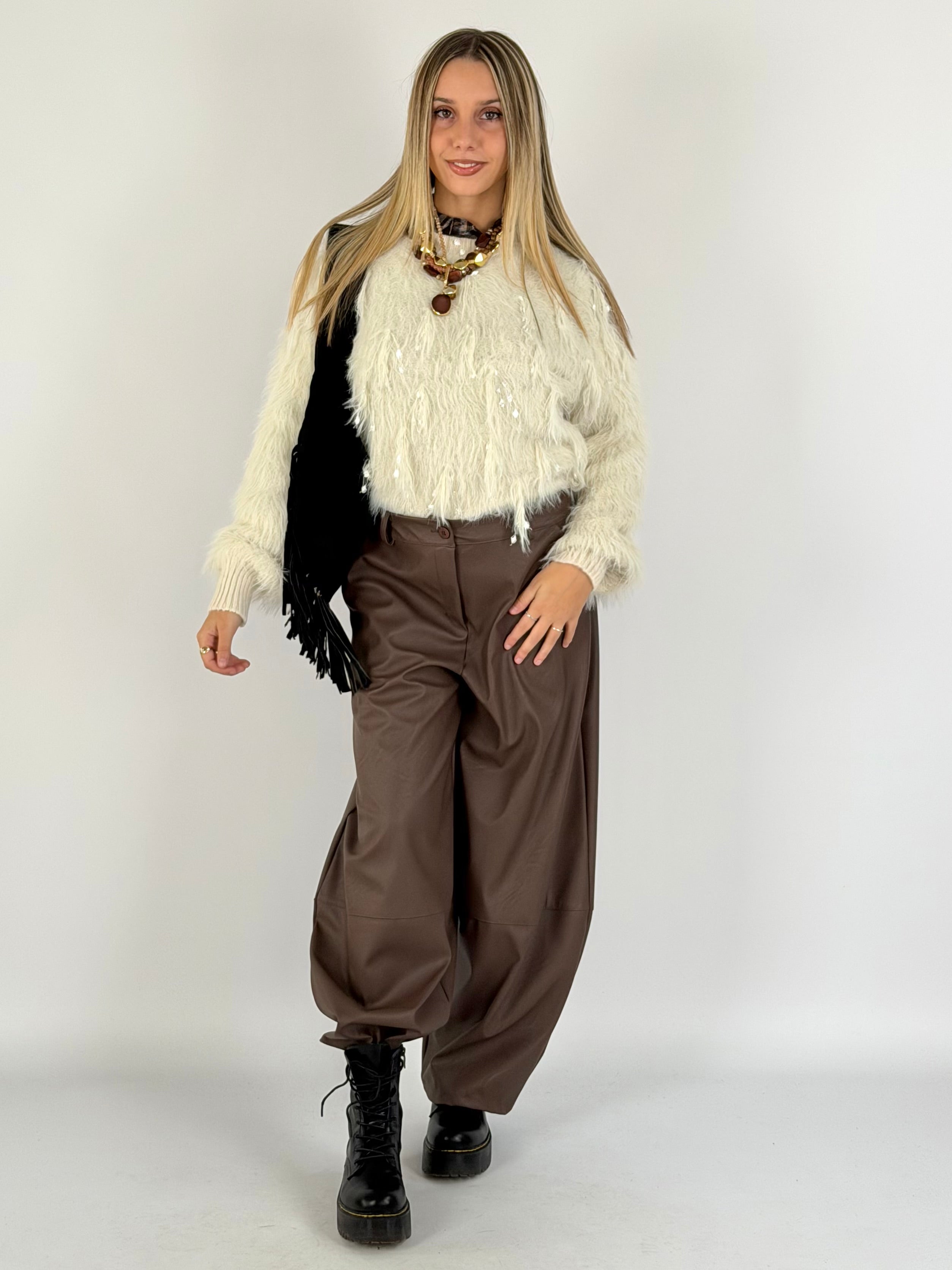 Pantalone balloon ecopelle moro