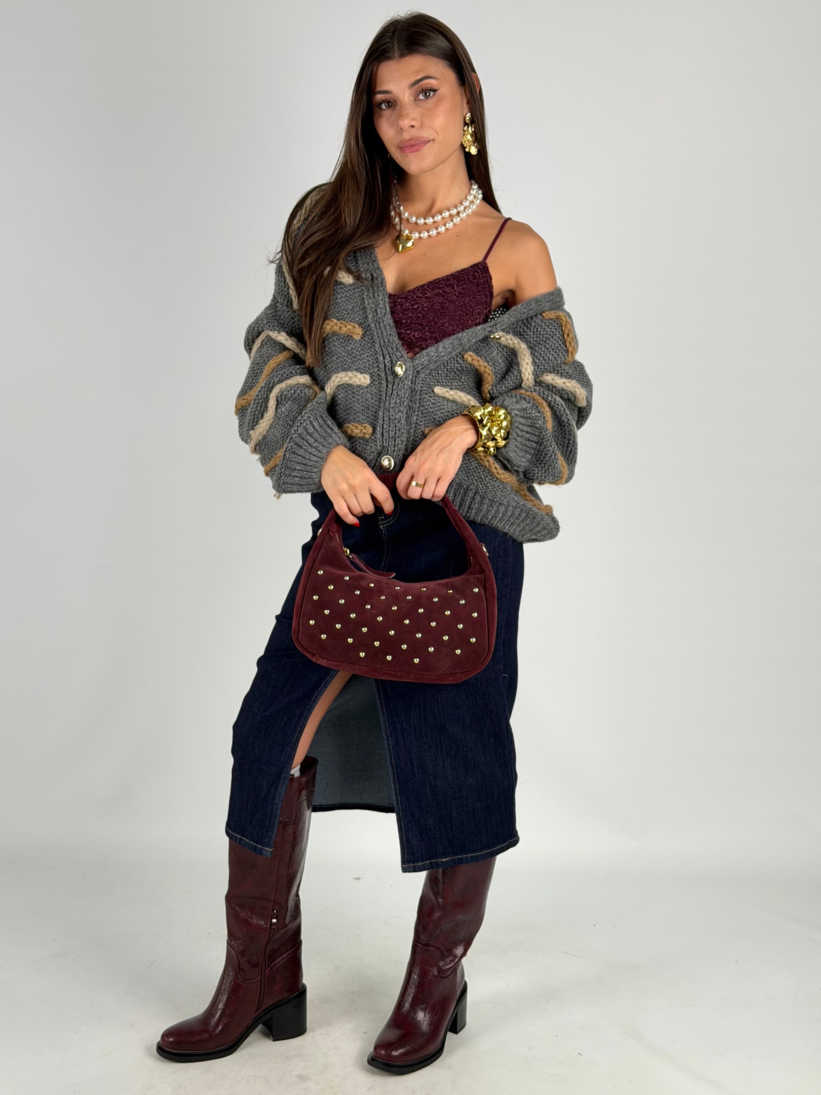 Cardigan righe zigzag grigio