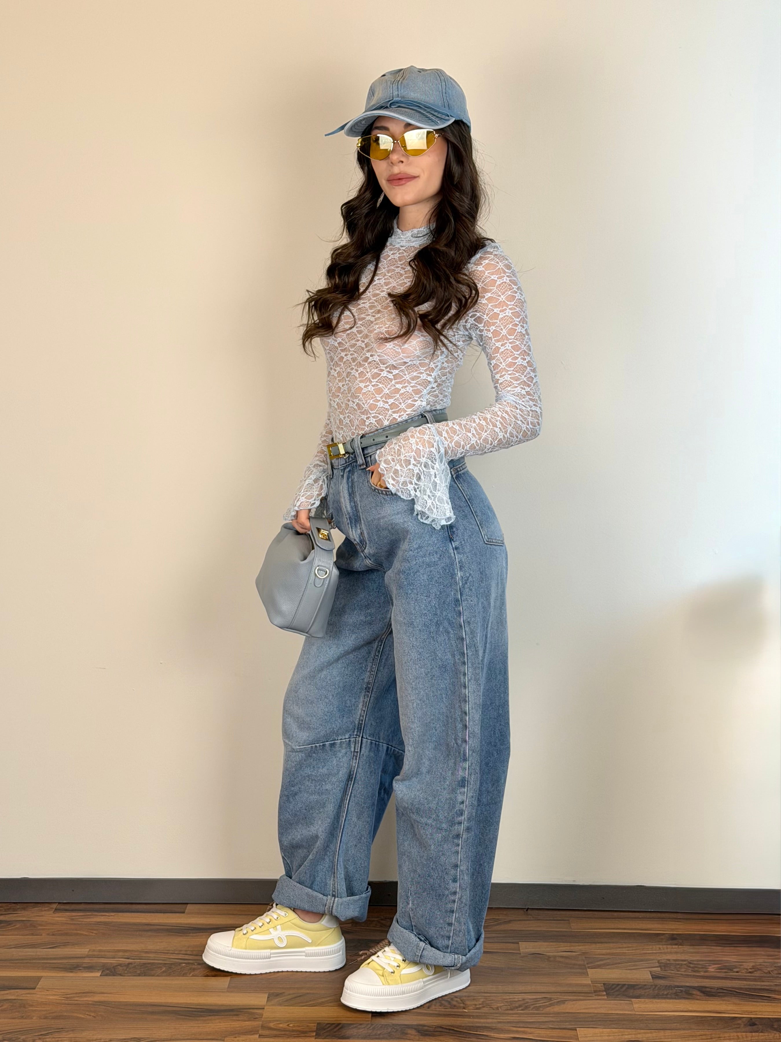 Maglia Brooke pizzo celeste