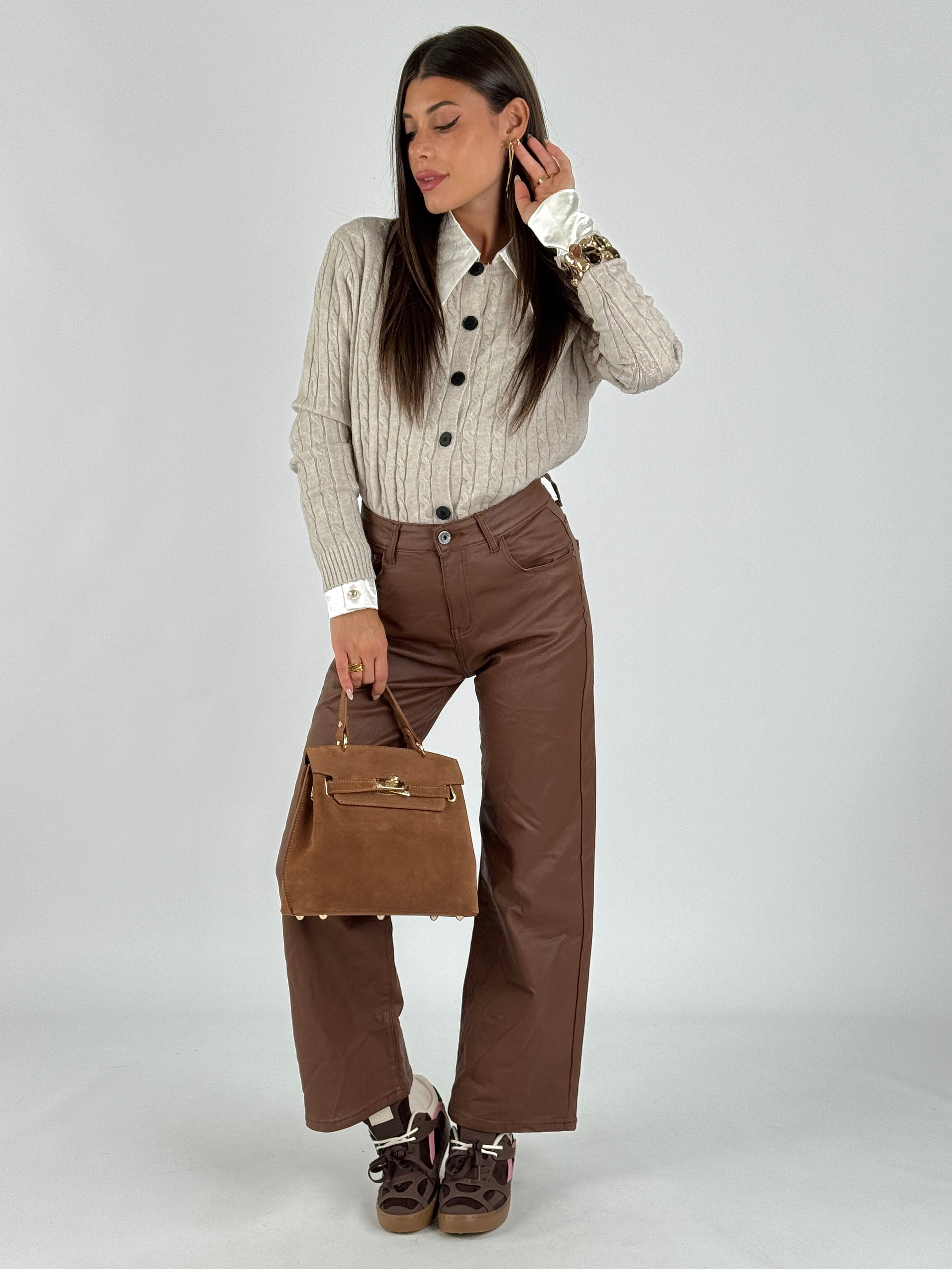 Pantalone in ecopelle Vicy marrone