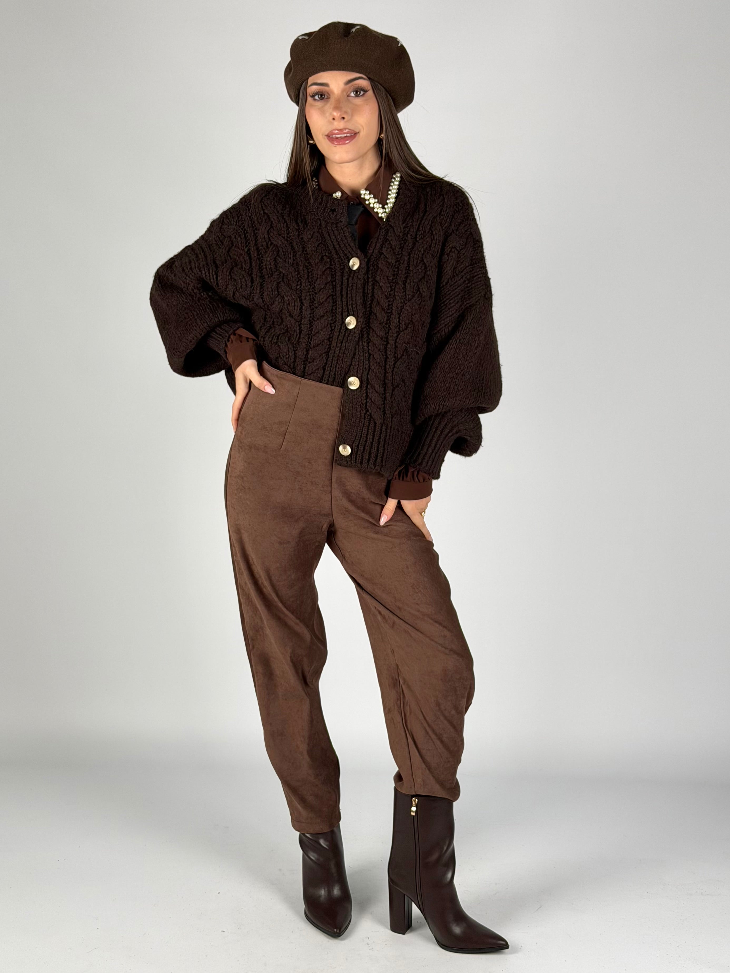 Maglia Cardigan bottoni treccia moro