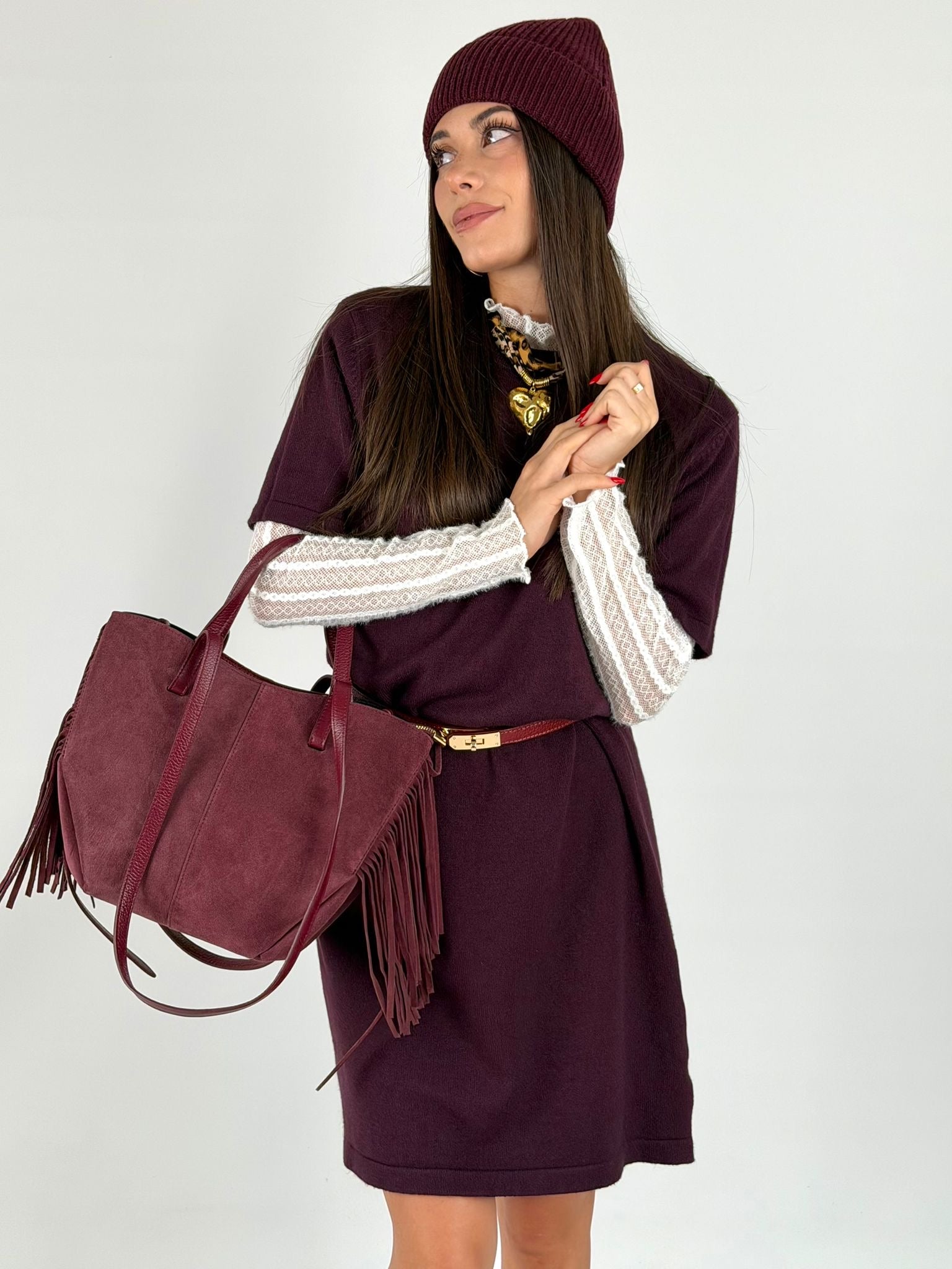 Abito maglia Asia bordeaux