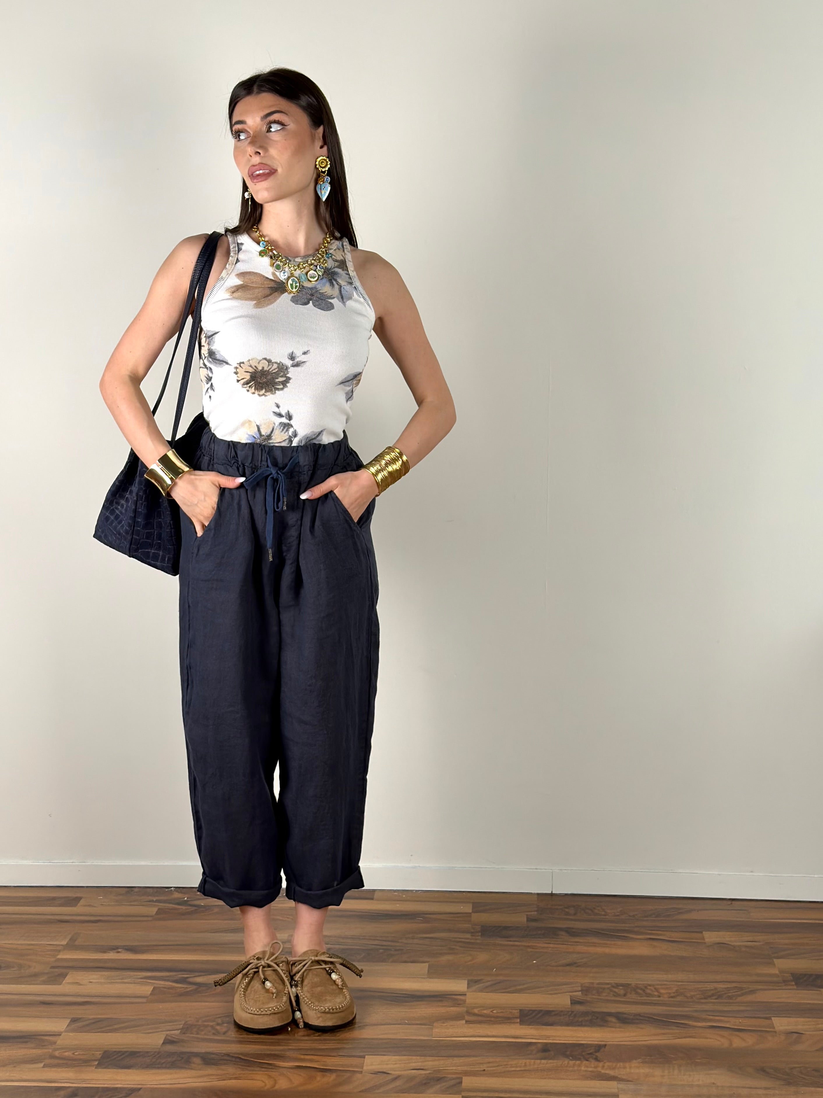 Pantalone lino Napoleone blu