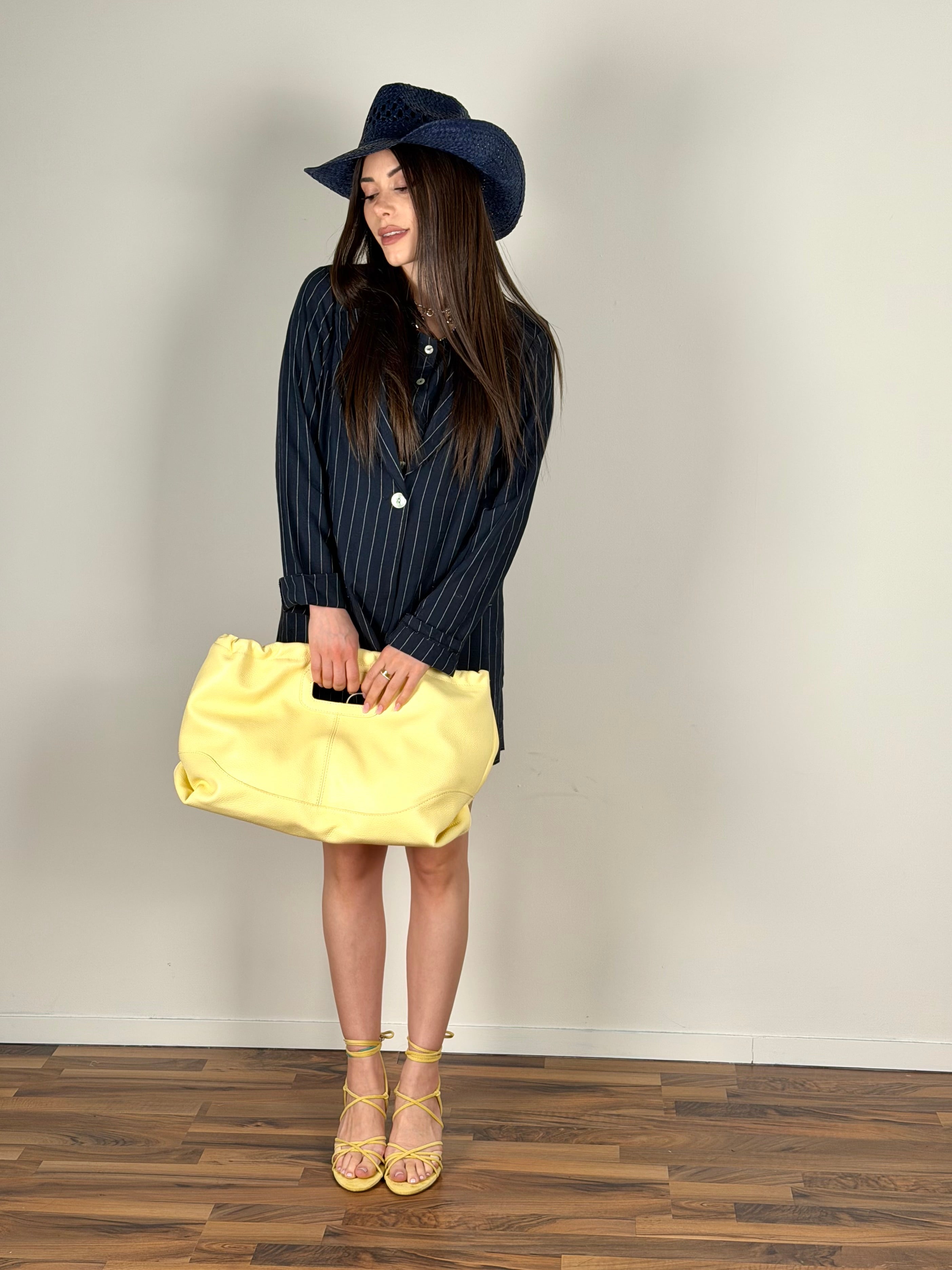 Giacca Lino gessata blu