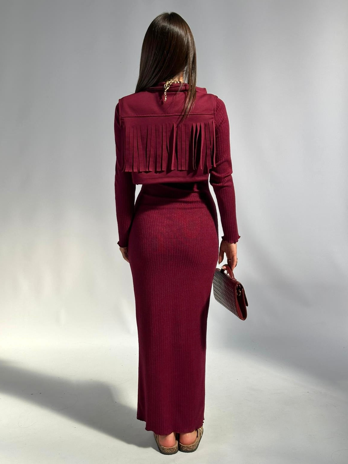 Abito + gilet frange bordeaux
