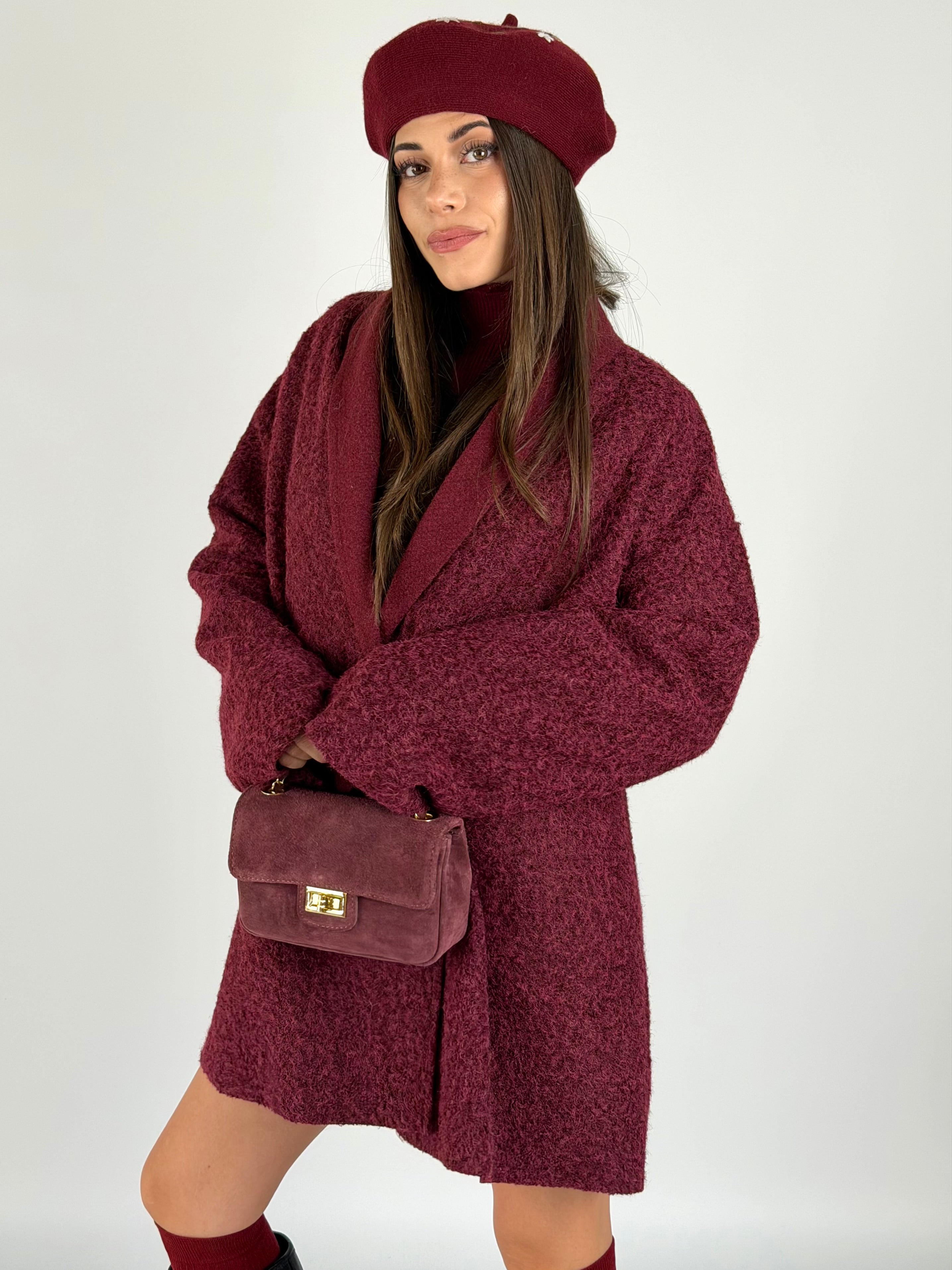 Cappotto bottoni gioiello bordeaux