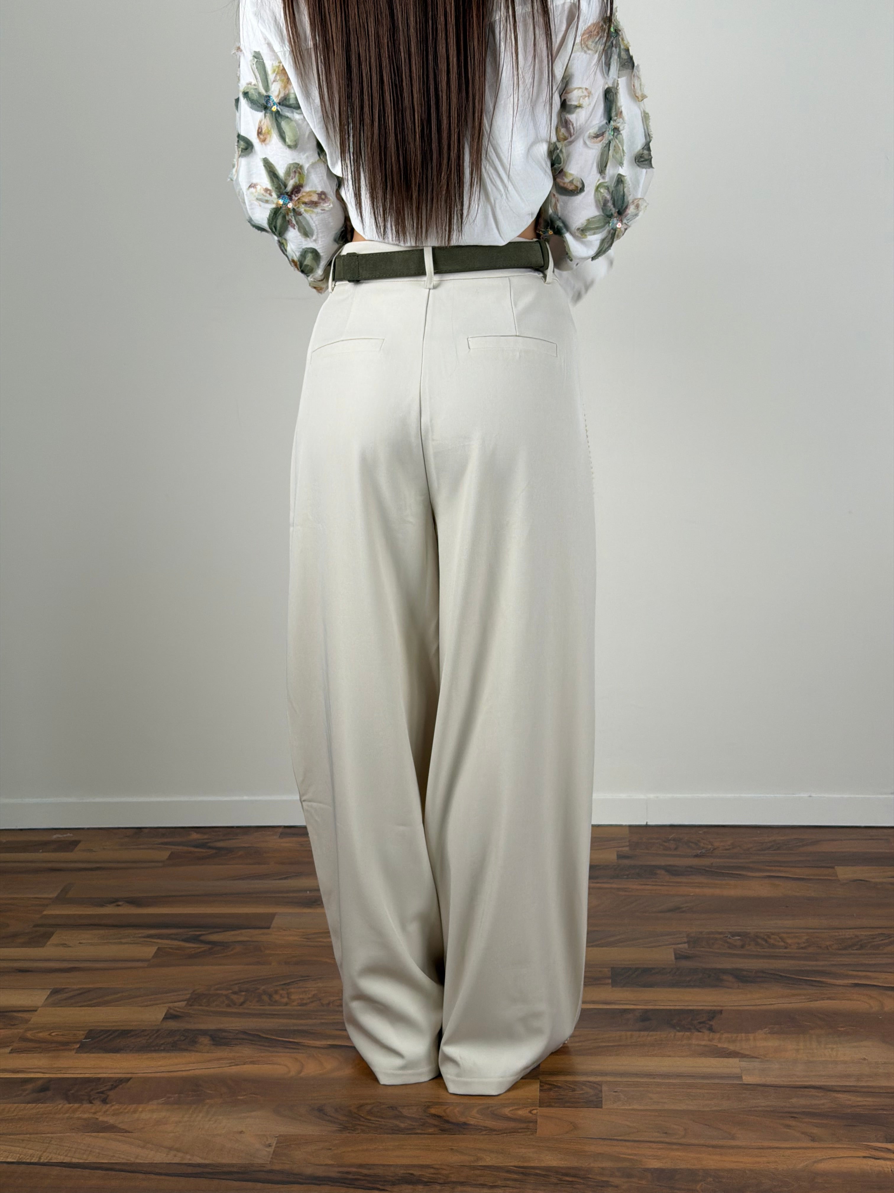 Pantalone bande pizzo beige