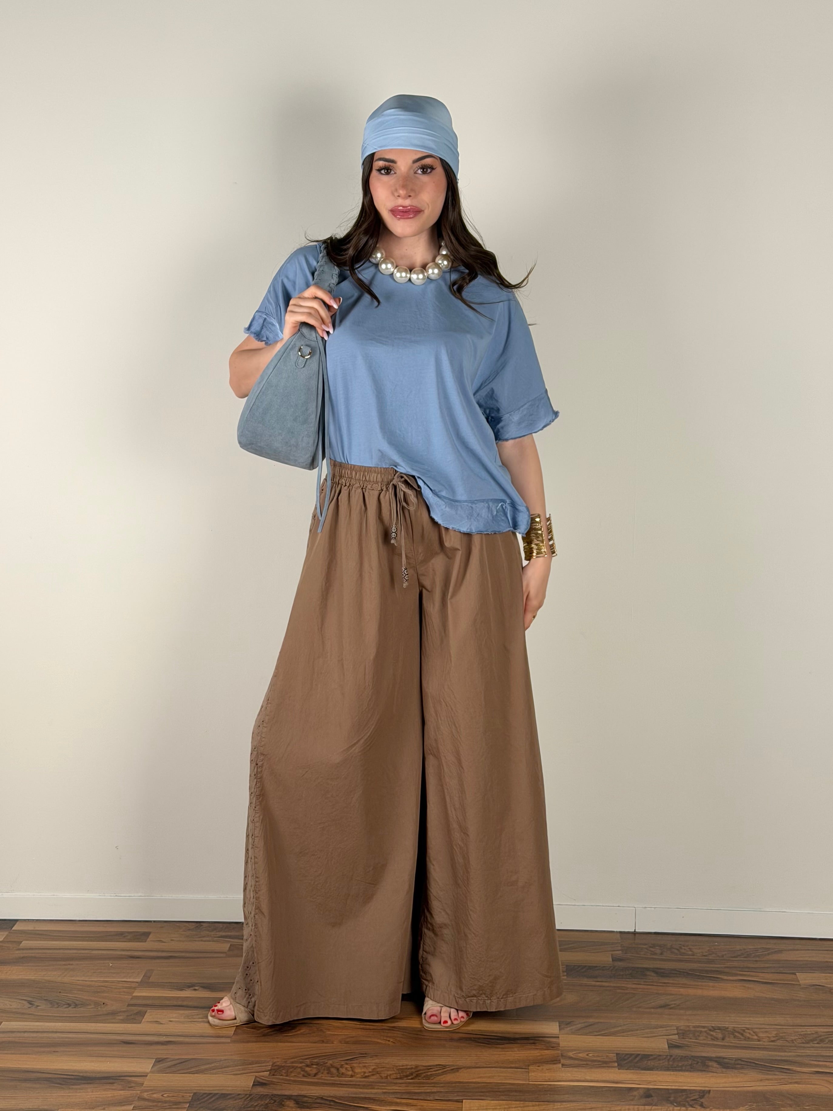 Pantalone colors pizzo sangallo tabacco