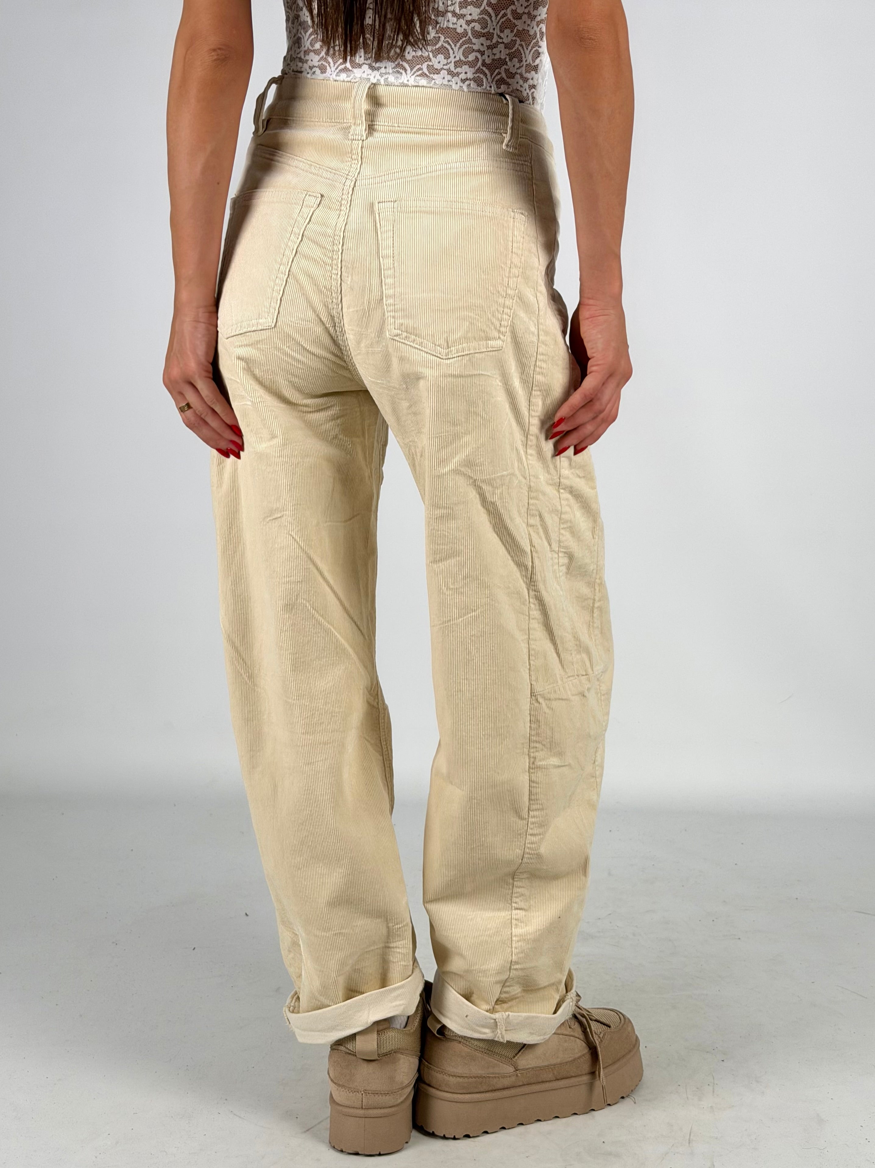 Pantalone velluto balloon panna