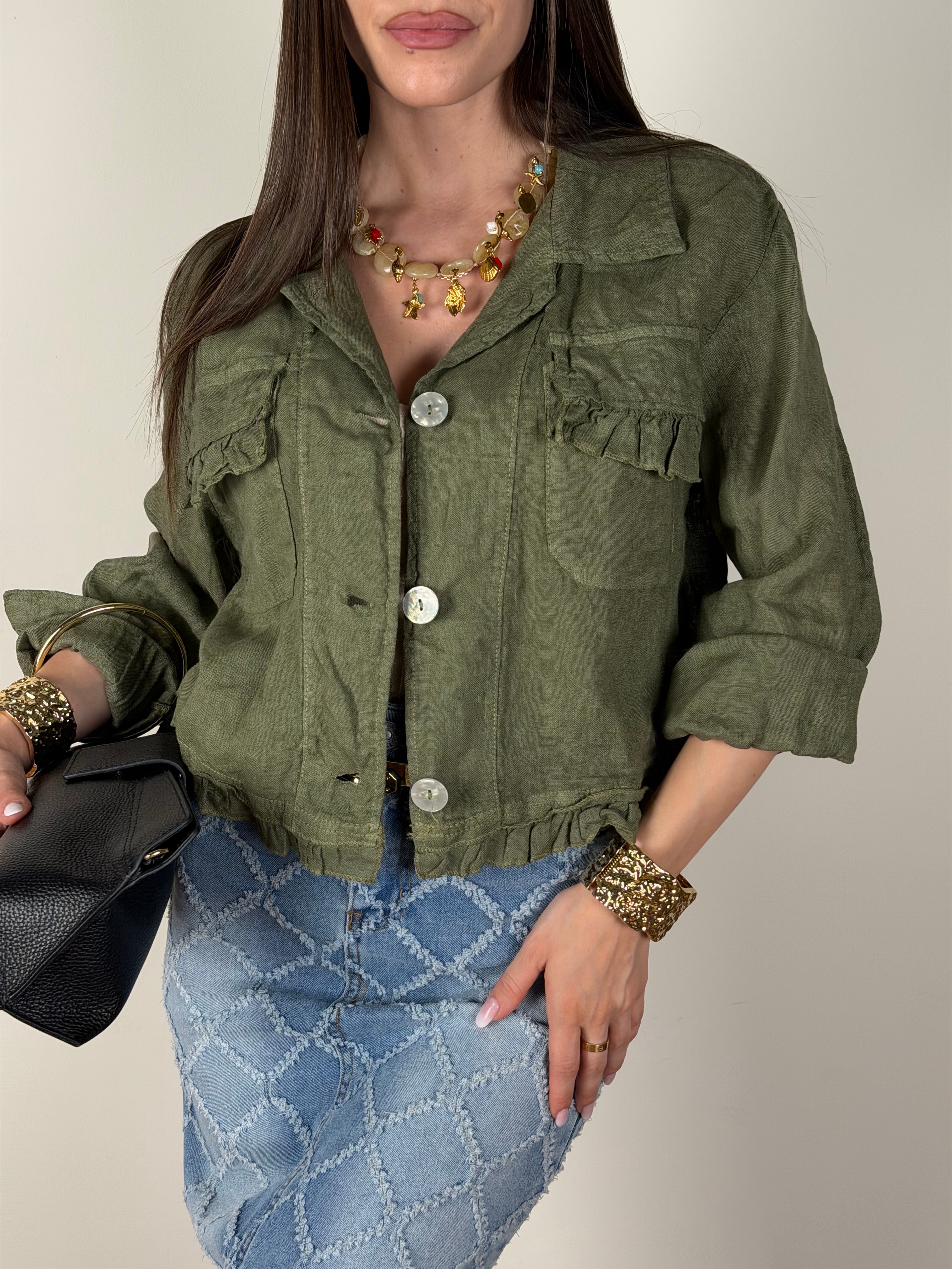Camicia puro lino Glamour verde