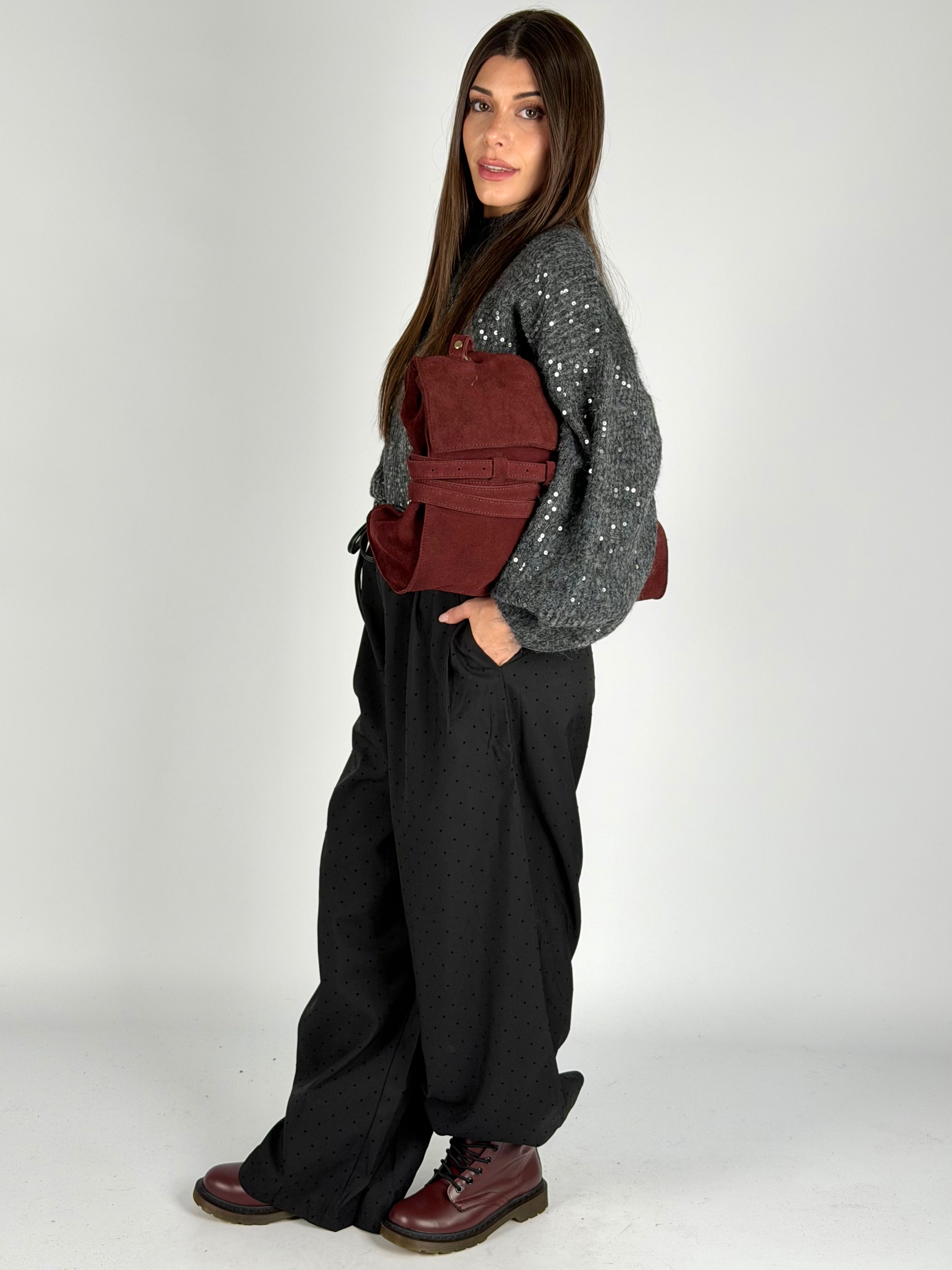 Pantalone pois banda ecopelle nero