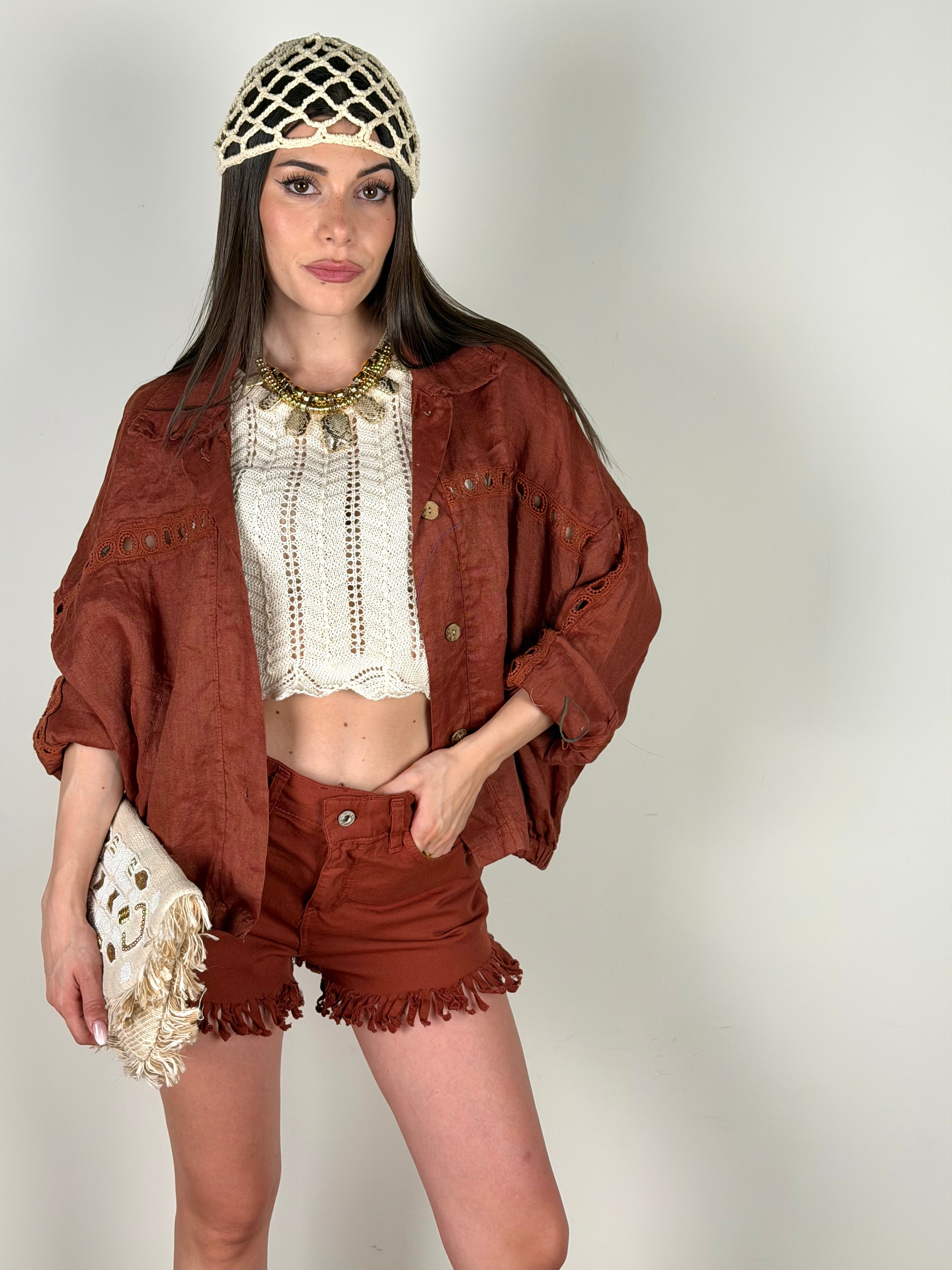 Camicia puro lino Mediterranea coccio