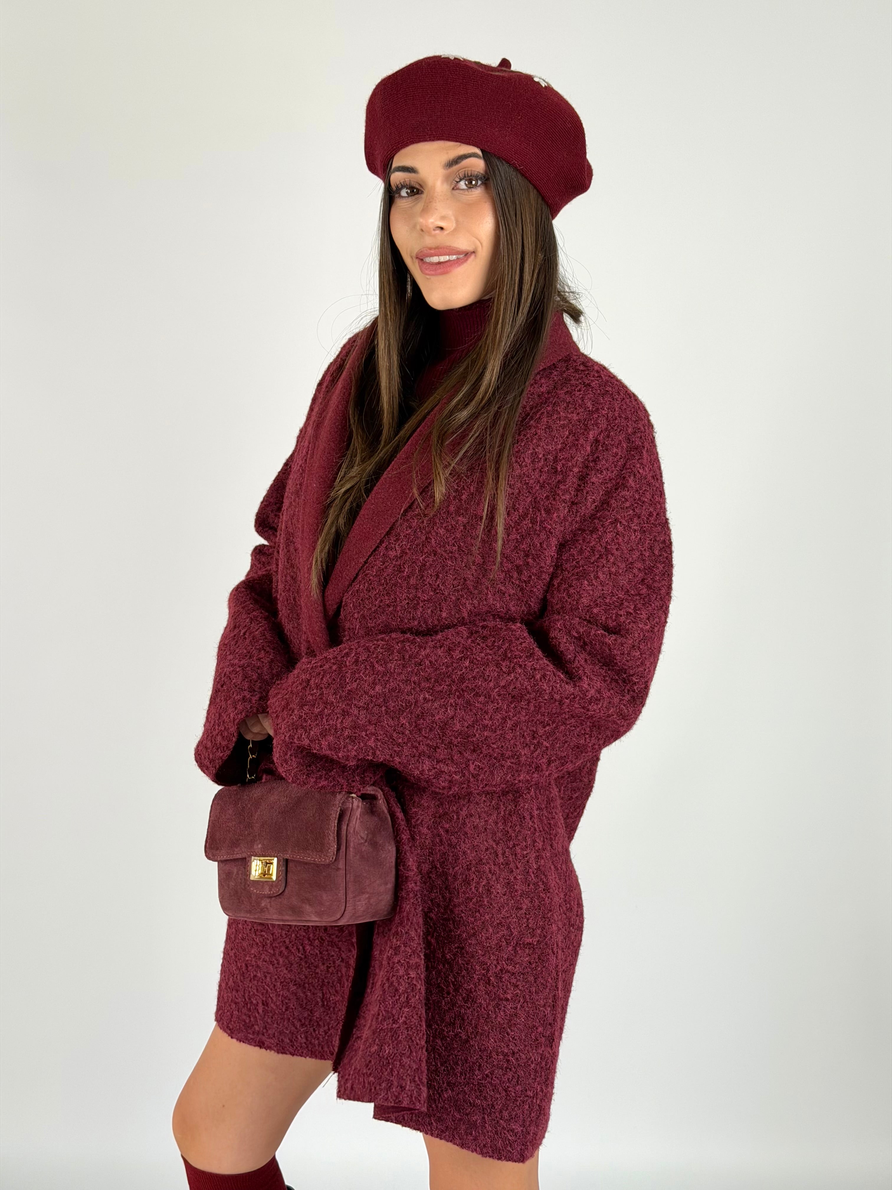 Cappotto bottoni gioiello bordeaux