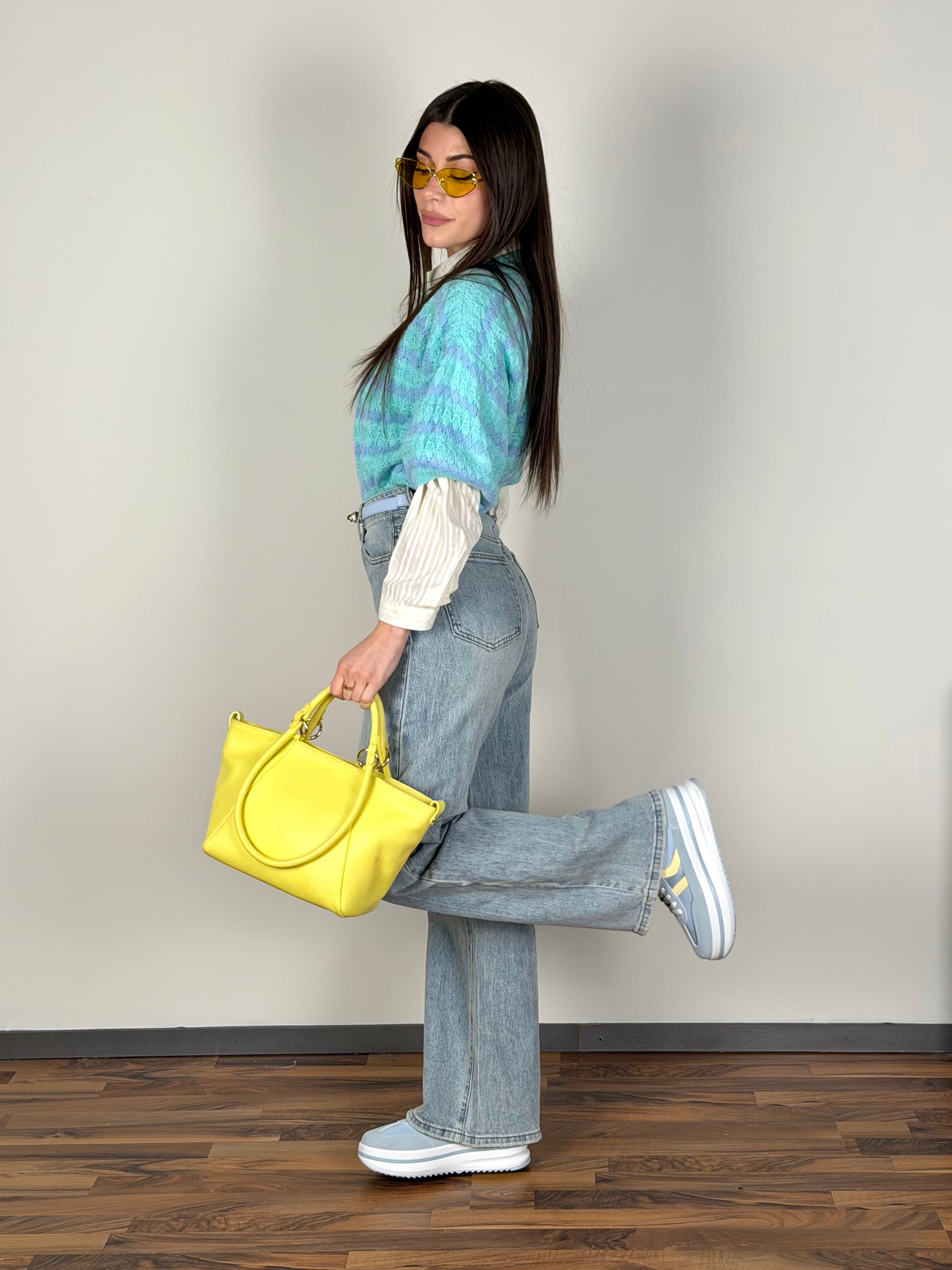 Maglia zig zag celeste/blu