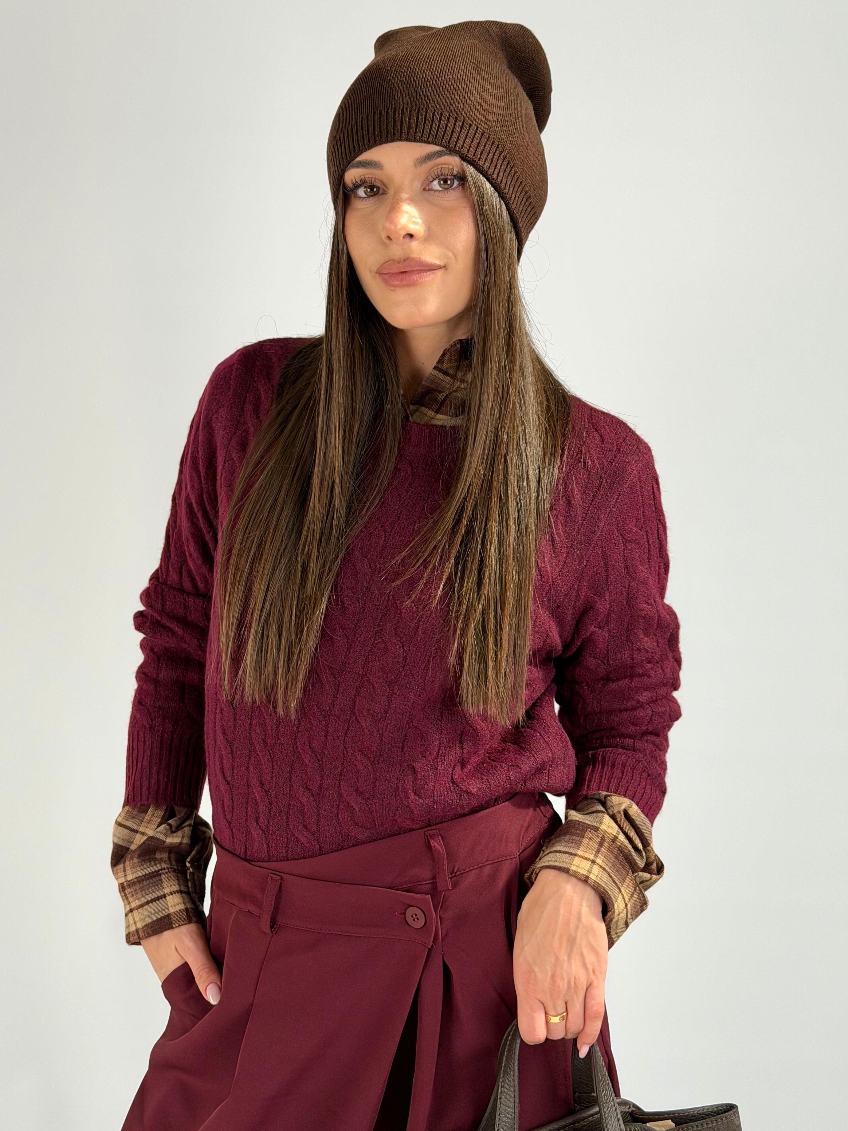 Maglione treccia Delia Bordeaux