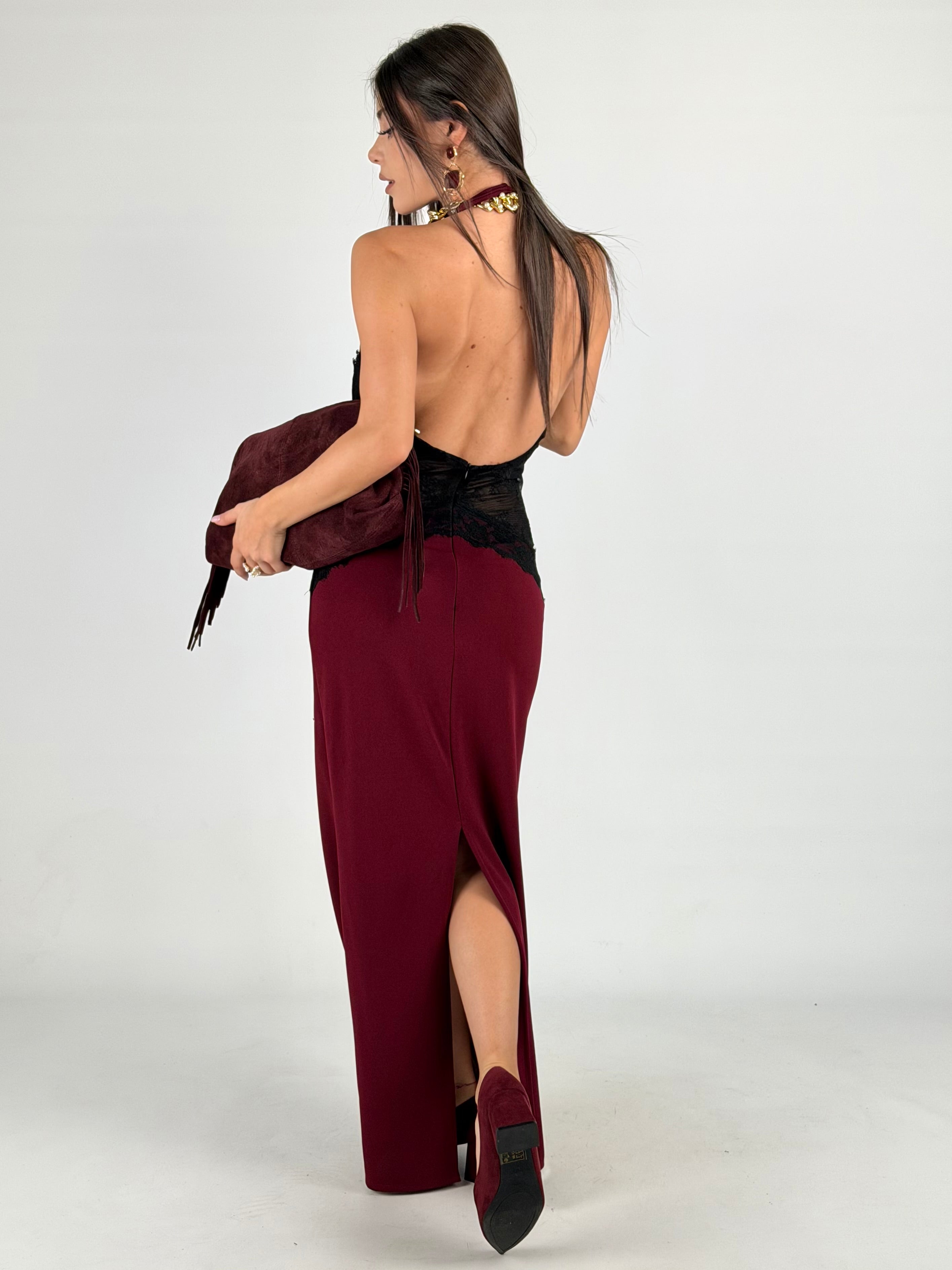 Abito pizzo Amira bordeaux