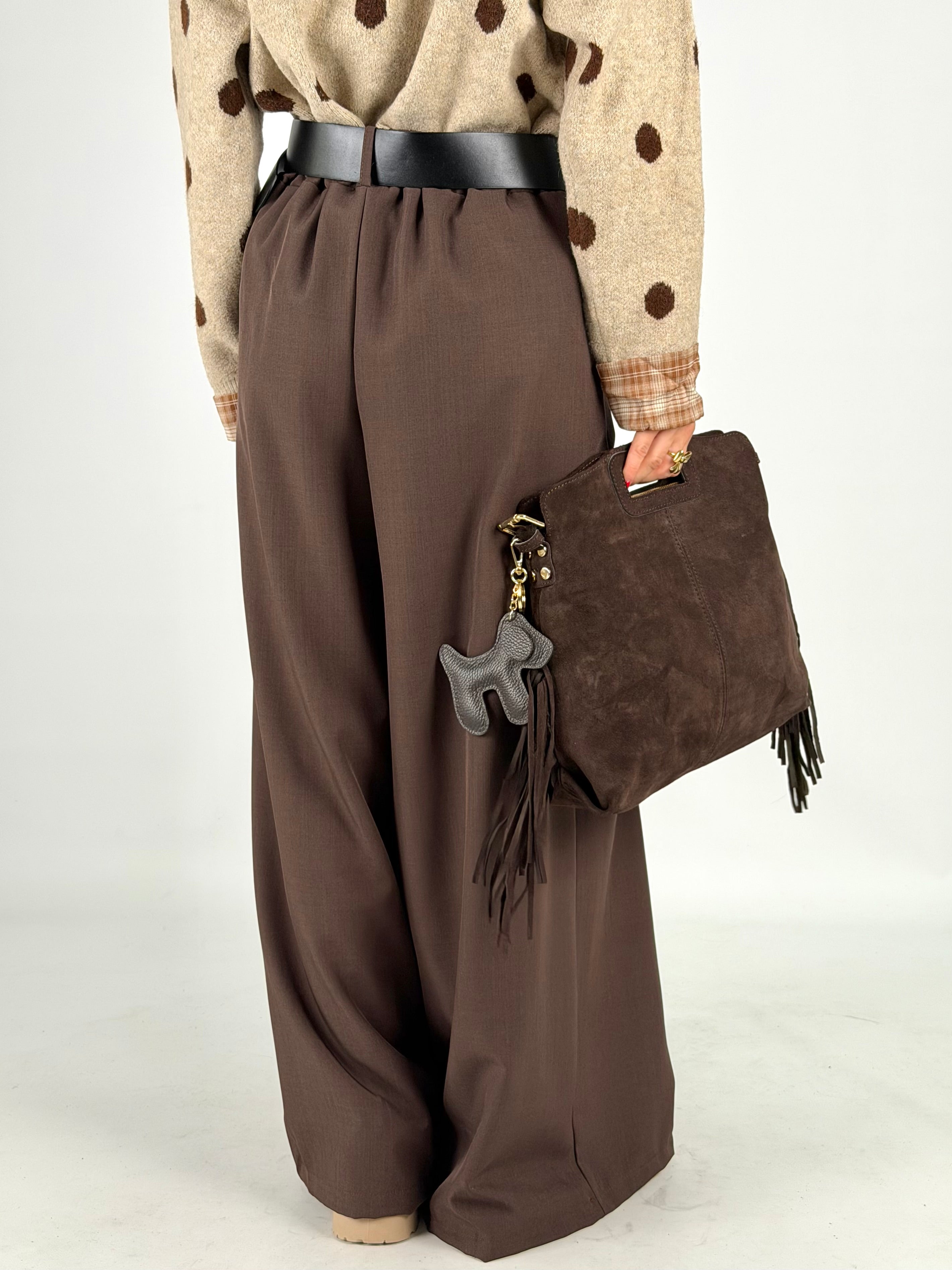 Pantalone palazzo con cinta moro