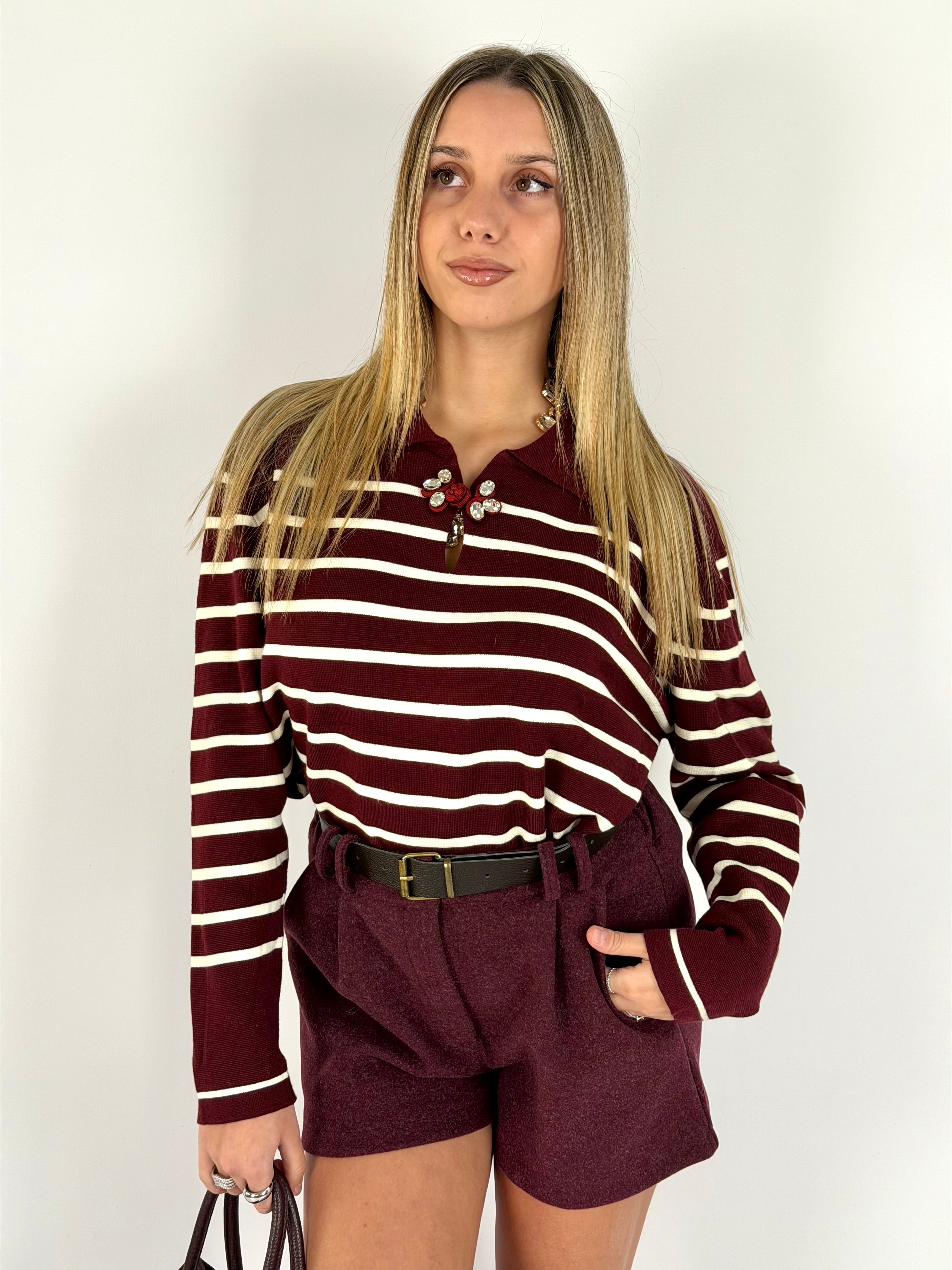 Maglia gioiello righe bordeaux