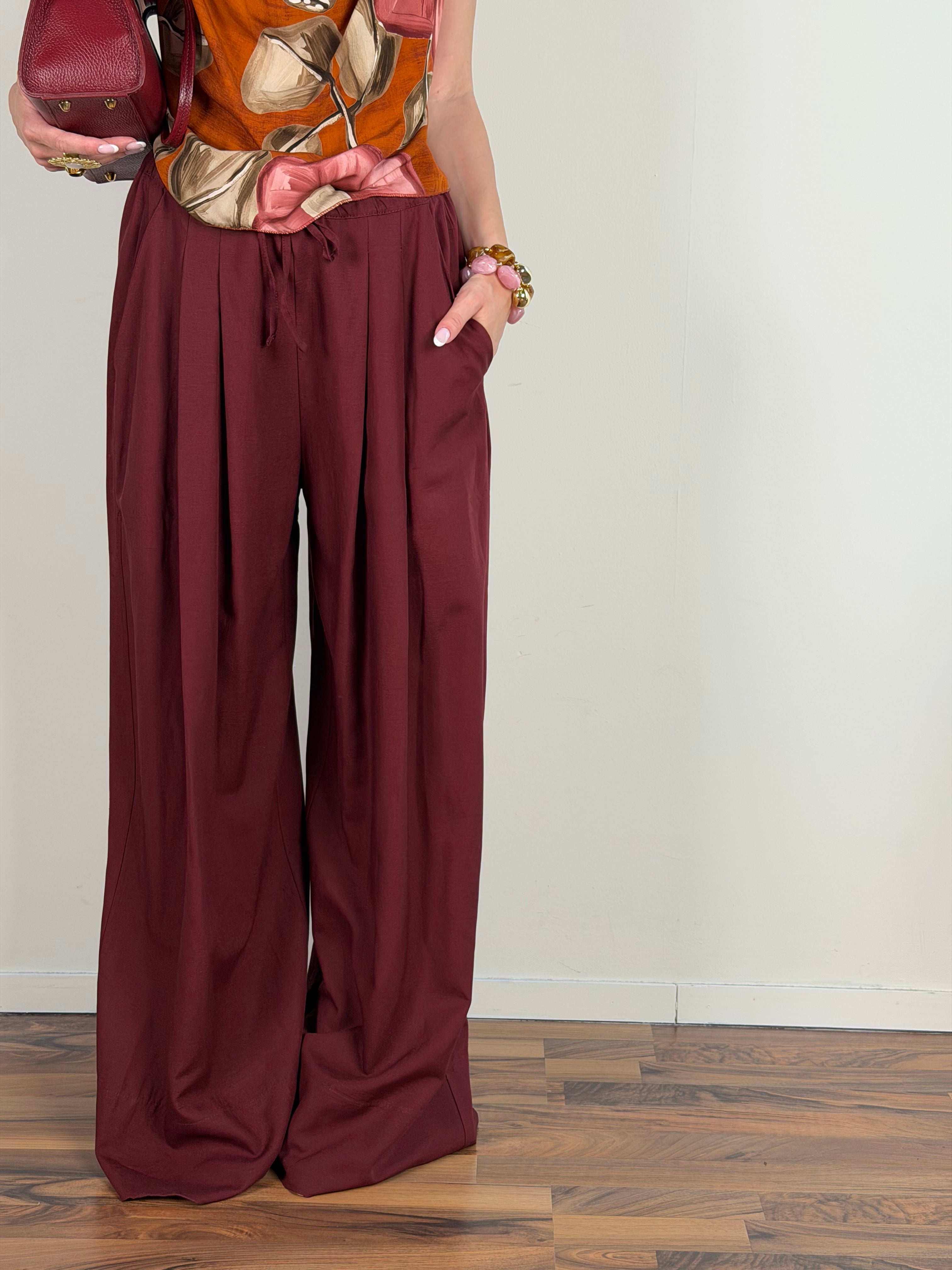 Pantalone lino Mirage bordeaux