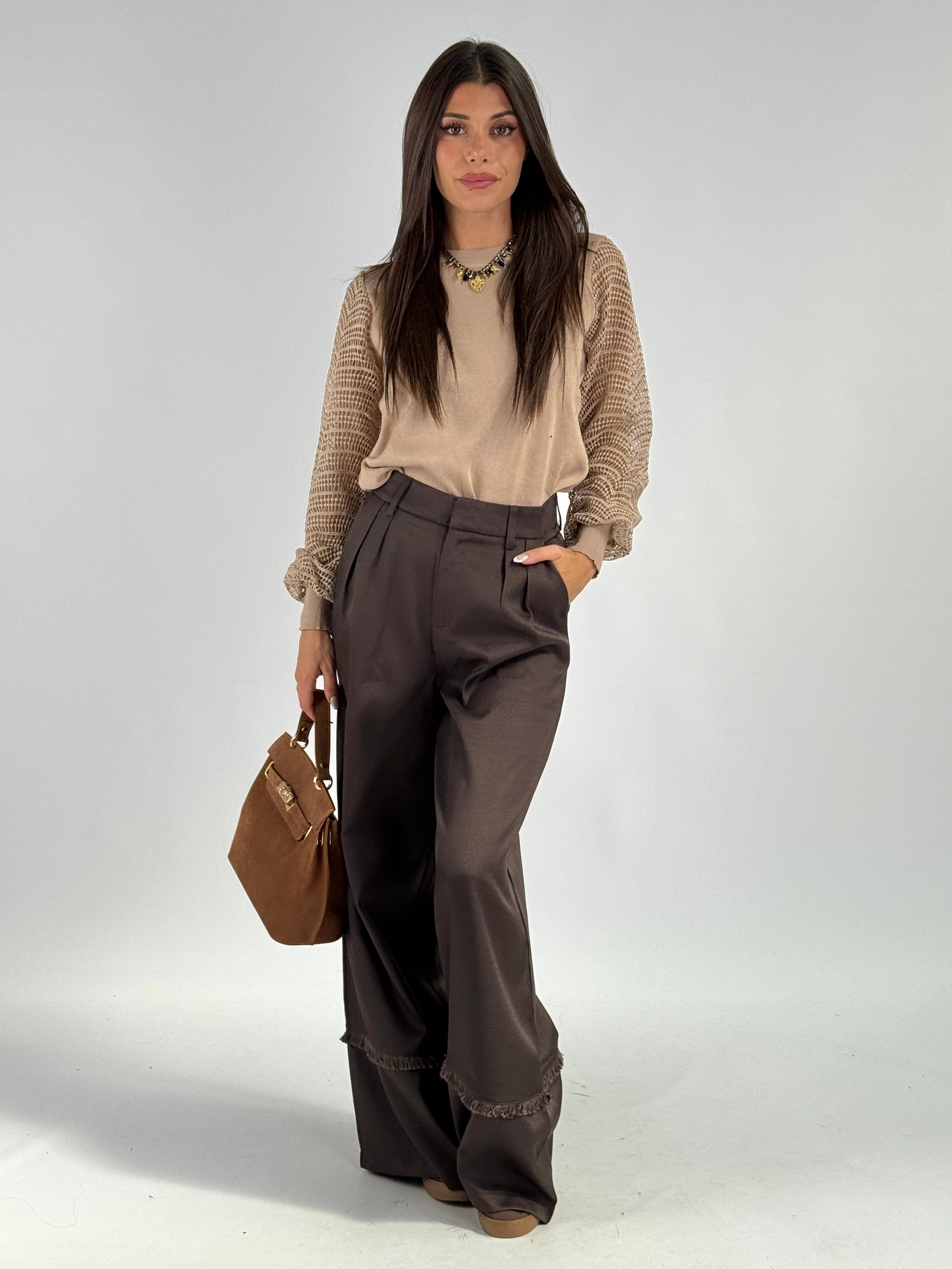 Pantalone risvolto sfrangiato moro