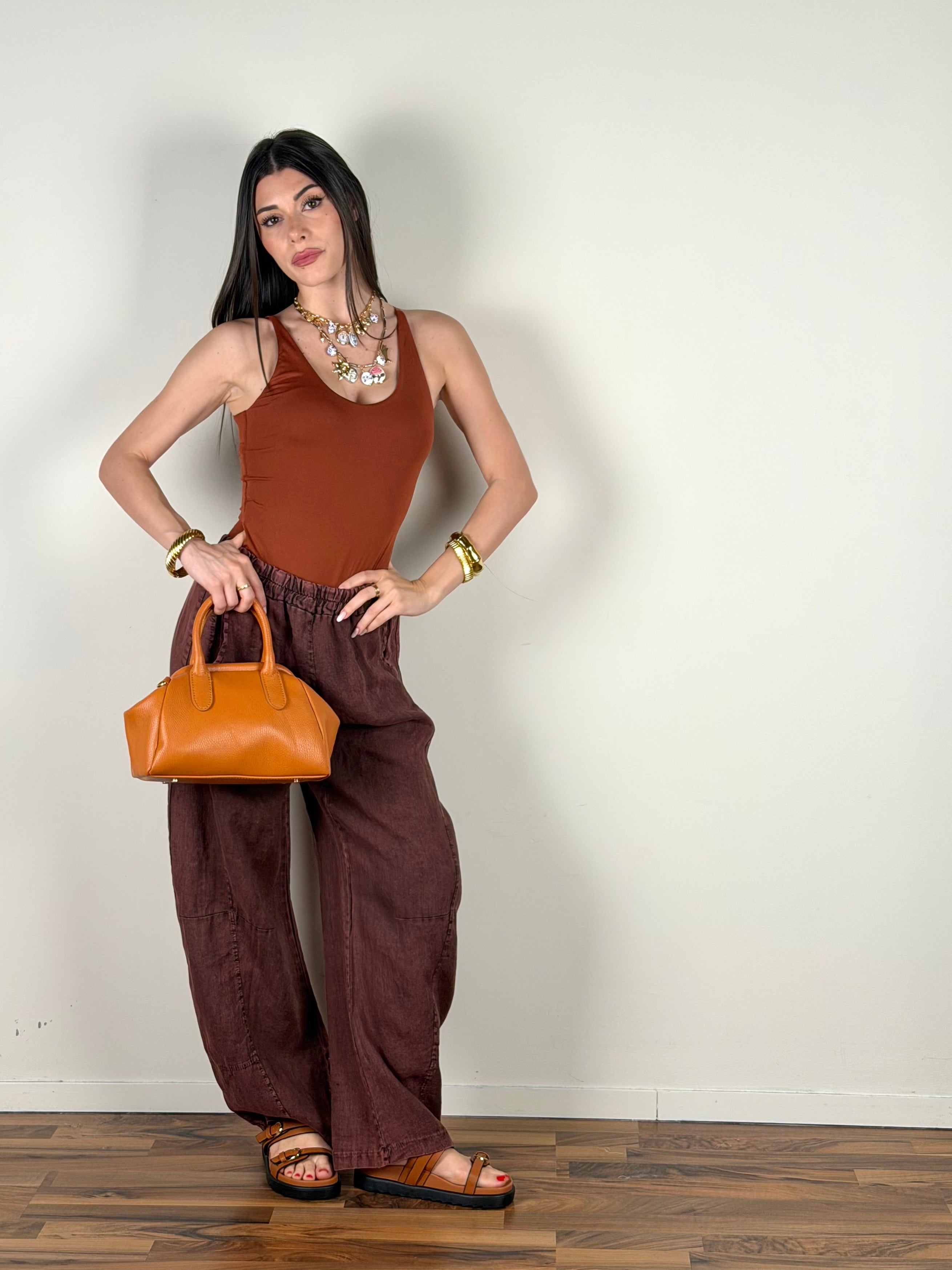 Pantalone puro lino Siena bordeaux