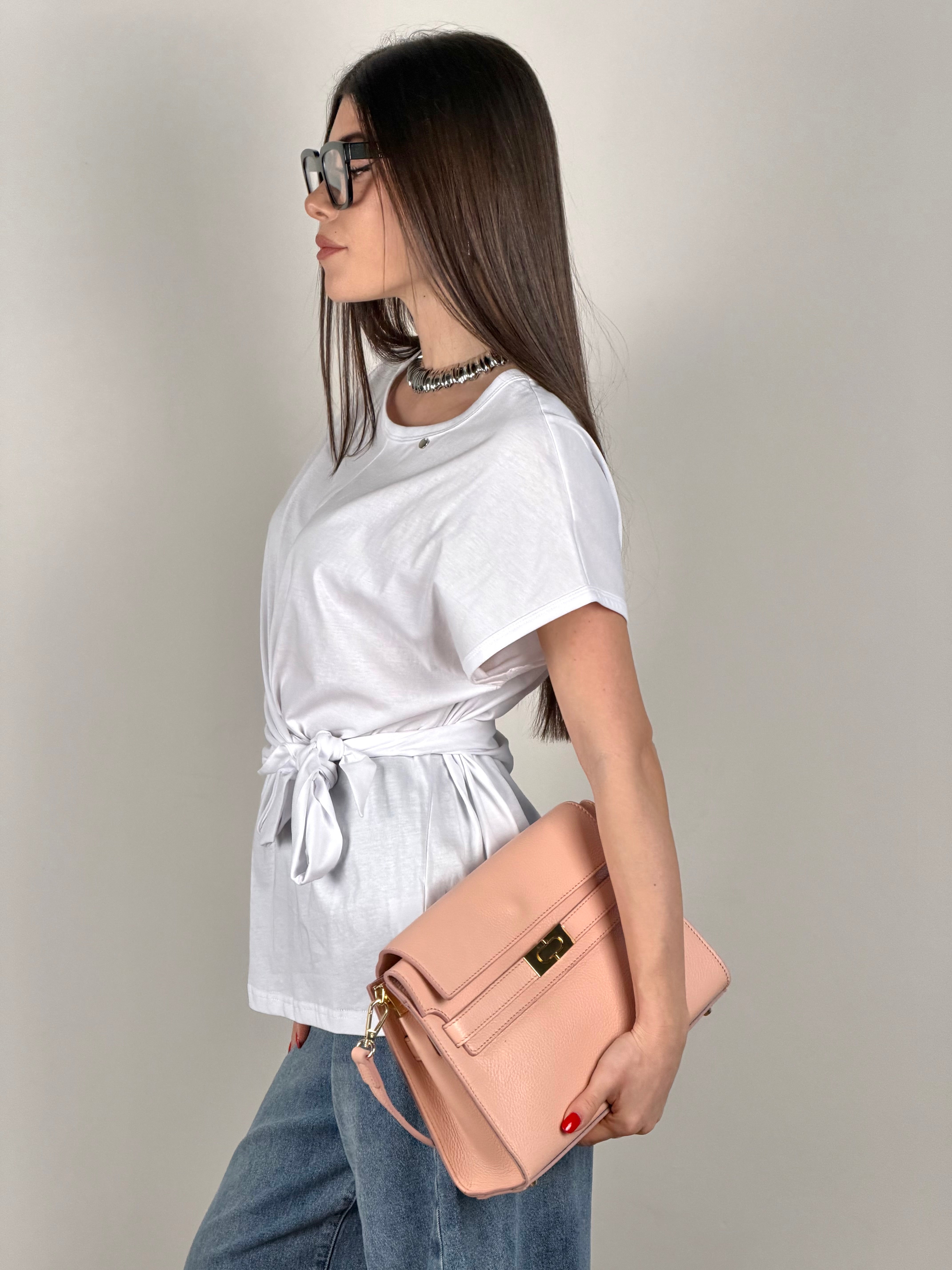 T-shirt nodino laterale bianca