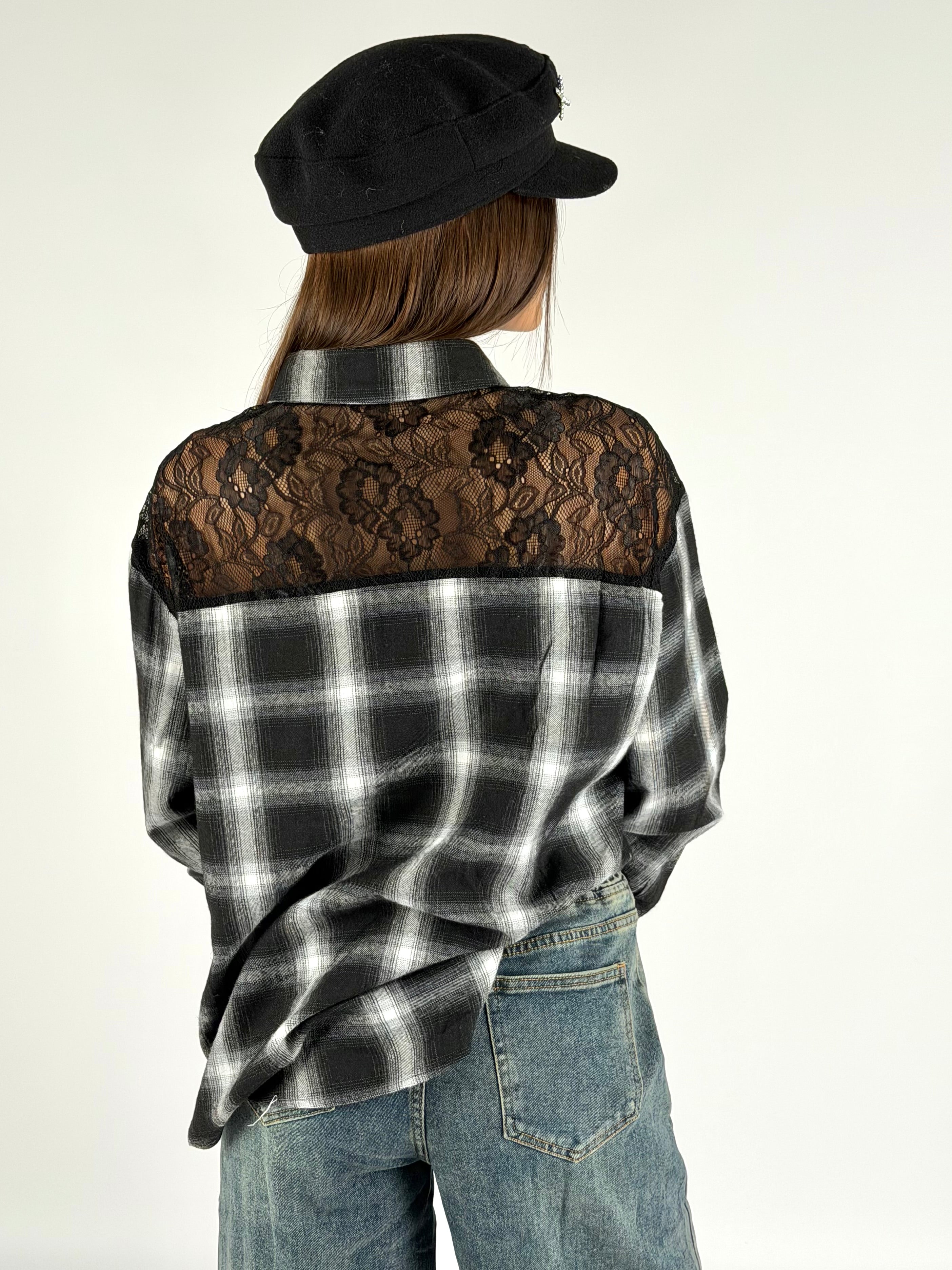 Camicia a quadri bianca e nera