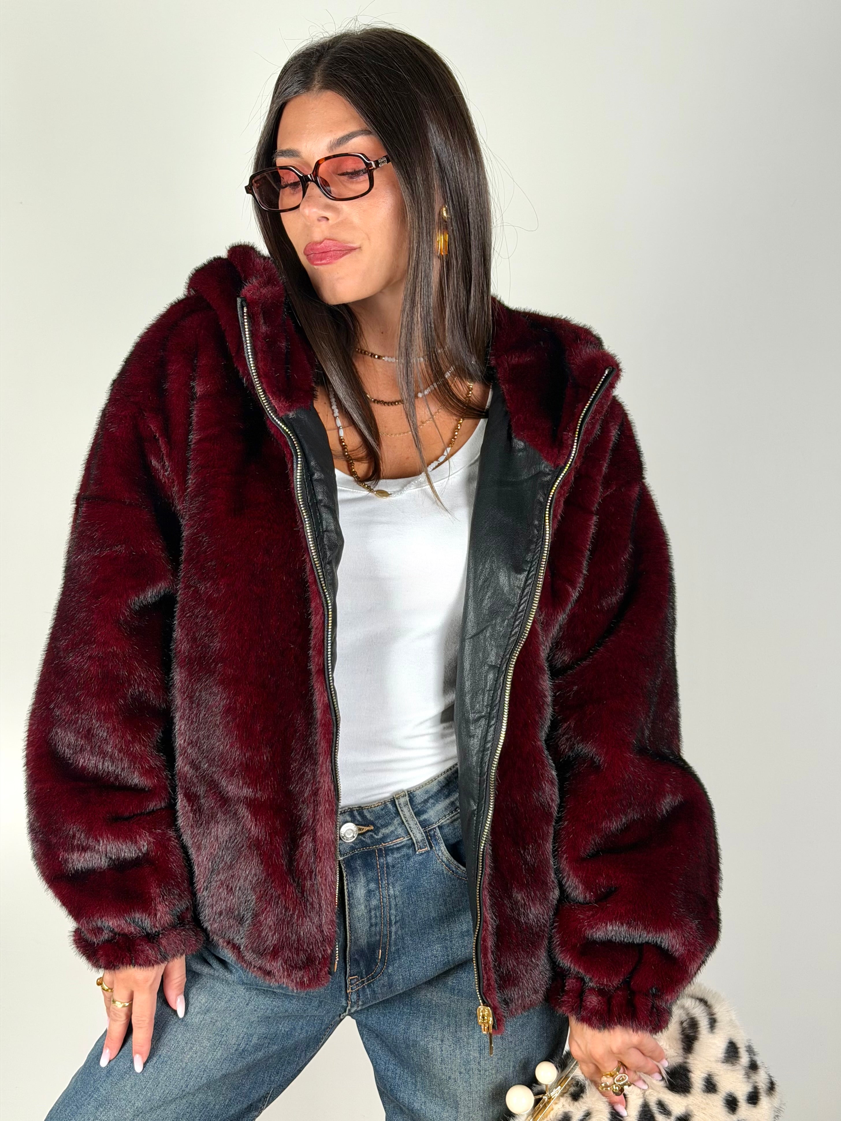 Pelliccia reversibile bordeaux