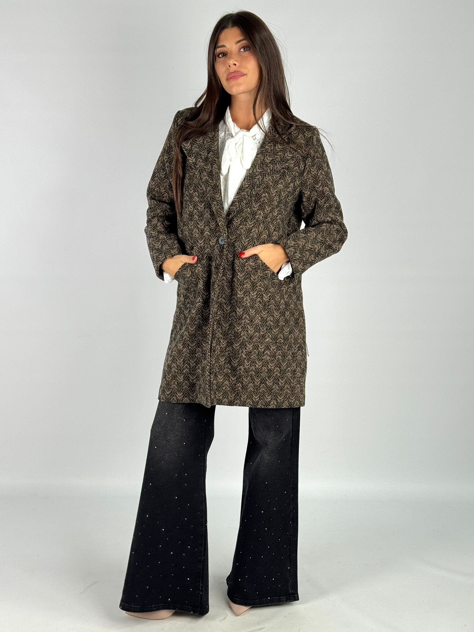 Cappotto a spiga tabacco