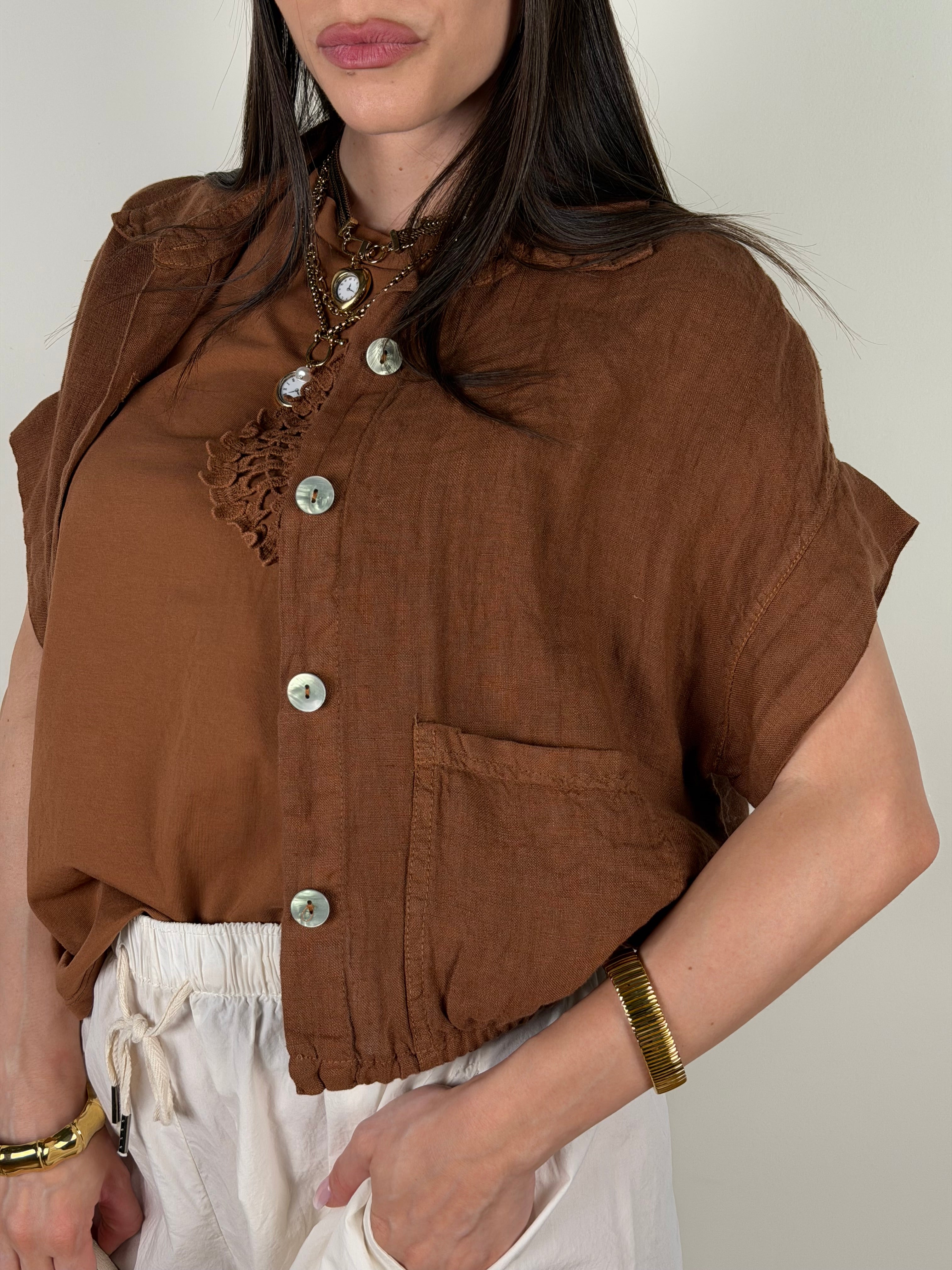 Camicia puro lino Duna coccio