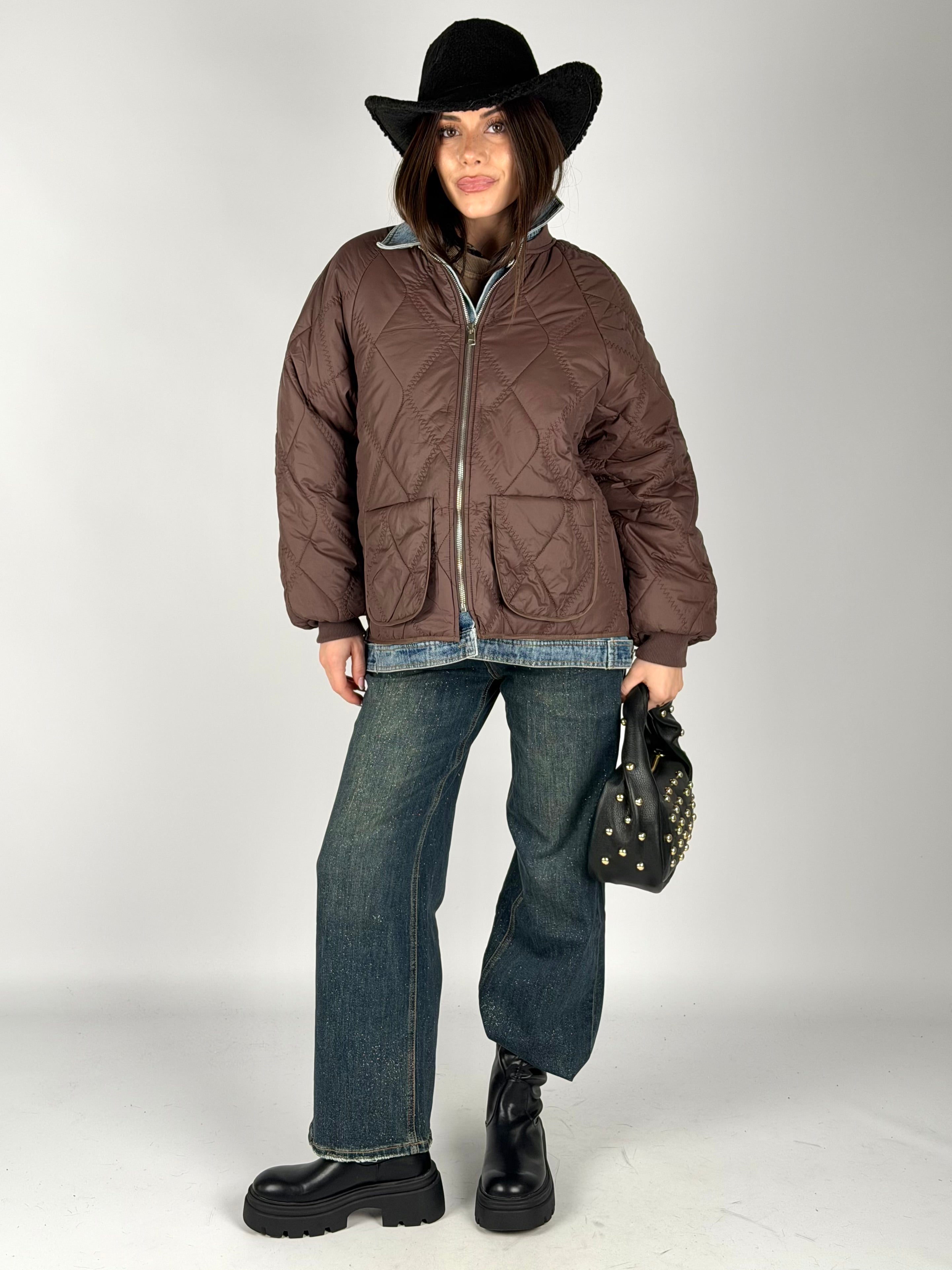 Piumino trapuntato denim moro