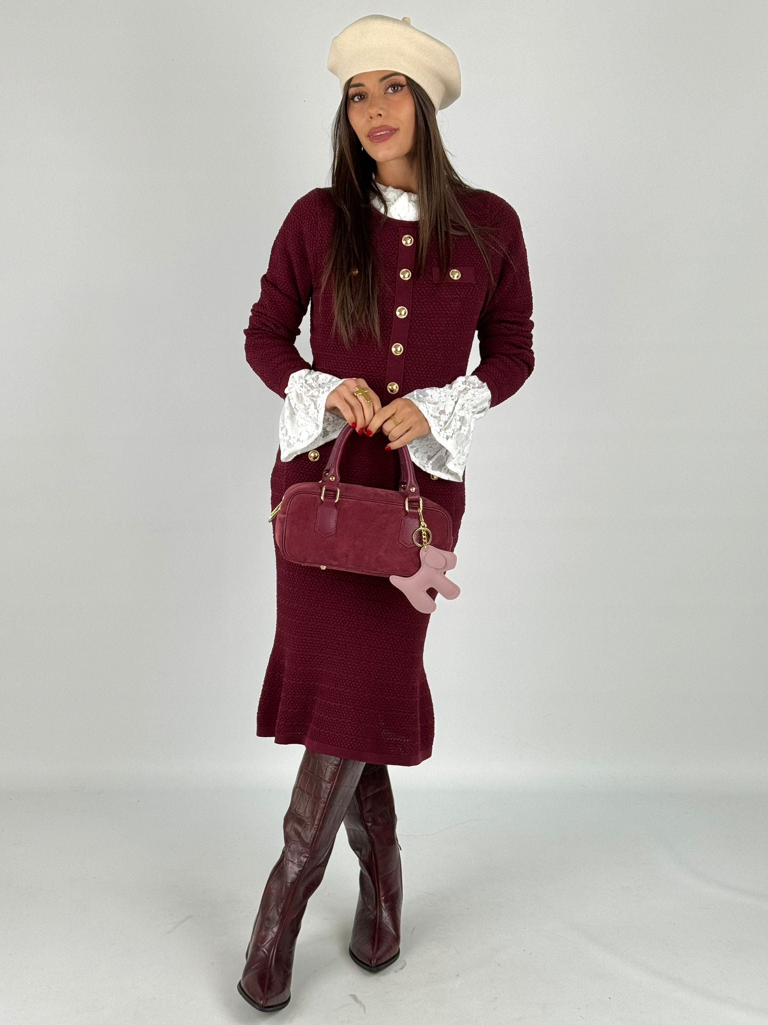 Abito Bottoni gioiello bordeaux